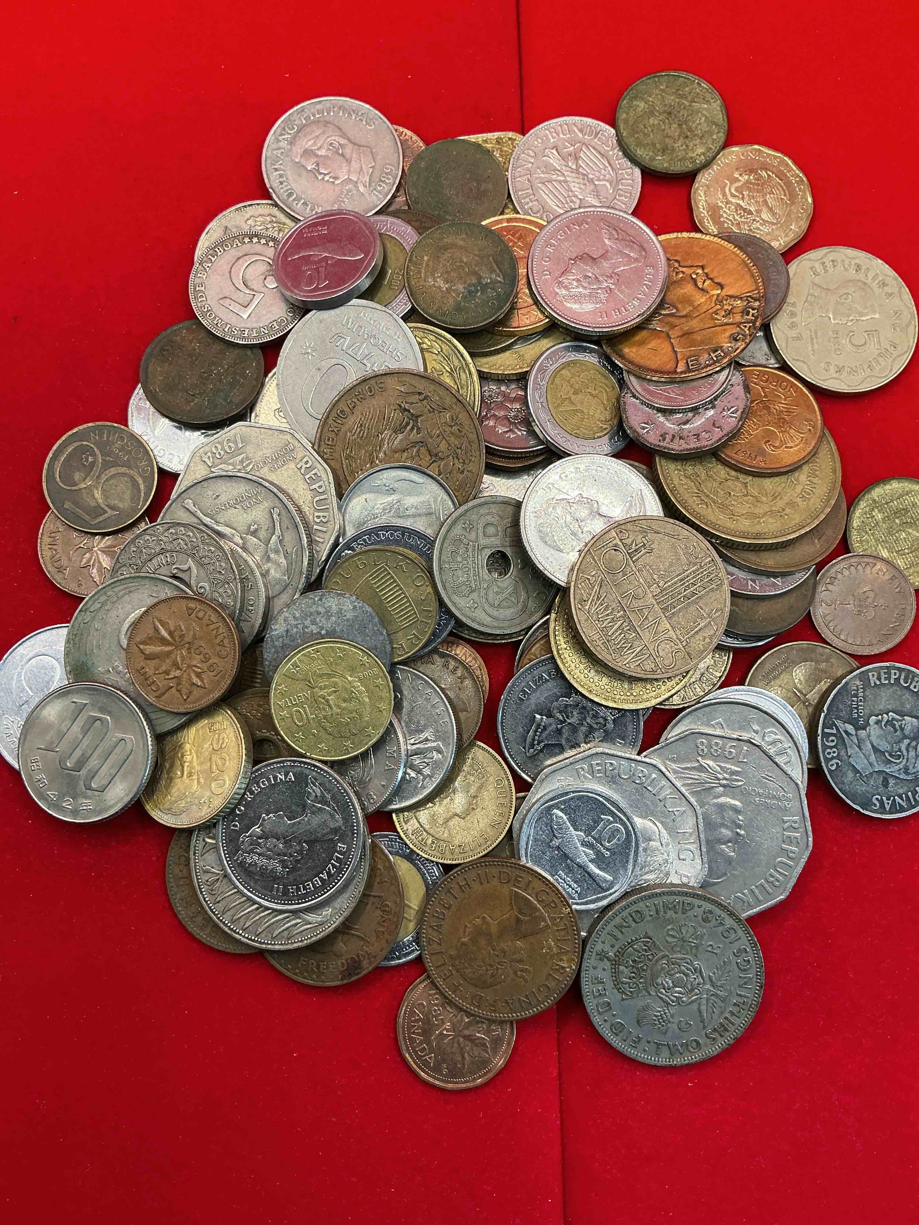 World Coins, Antique & Vintage! 100 Coin Lot!  Each Lot Is Unique! Many Different Years, Countries, Sizes & Exotic Places. This 100 Count Cool Collection Of Antique Coins From Around The World Is Loads Of Fun! Have Fun Identifying Each Coin & Country As A Great Educational Tool! A Great Investment Too!