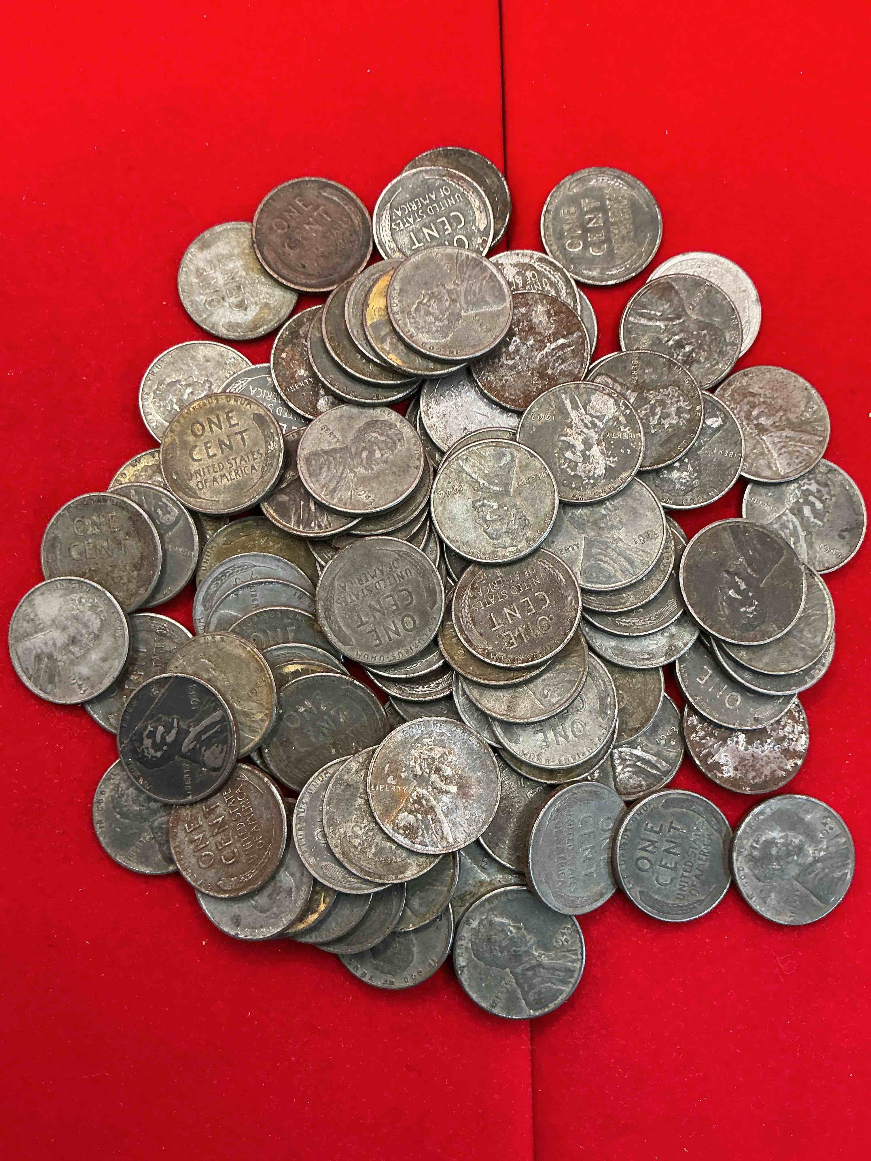 LOT OF 100 1943 STEEL PENNIES! These Pennie’s From 1943 Are Serious Pieces Of World War Il History! Did You Know That In 1943 Copper Was So Valuable For Making Ammunition That The U.S. Treasury Made Pennies Out Of Steel?! 1943 STEEL Pennies Have Become Valuable, Rare Collector Items! Up For Auction Are Rare WWII Steel Pennies Appearing Circulated. Own Pieces Of World War II History That Are An Awesome Investment!