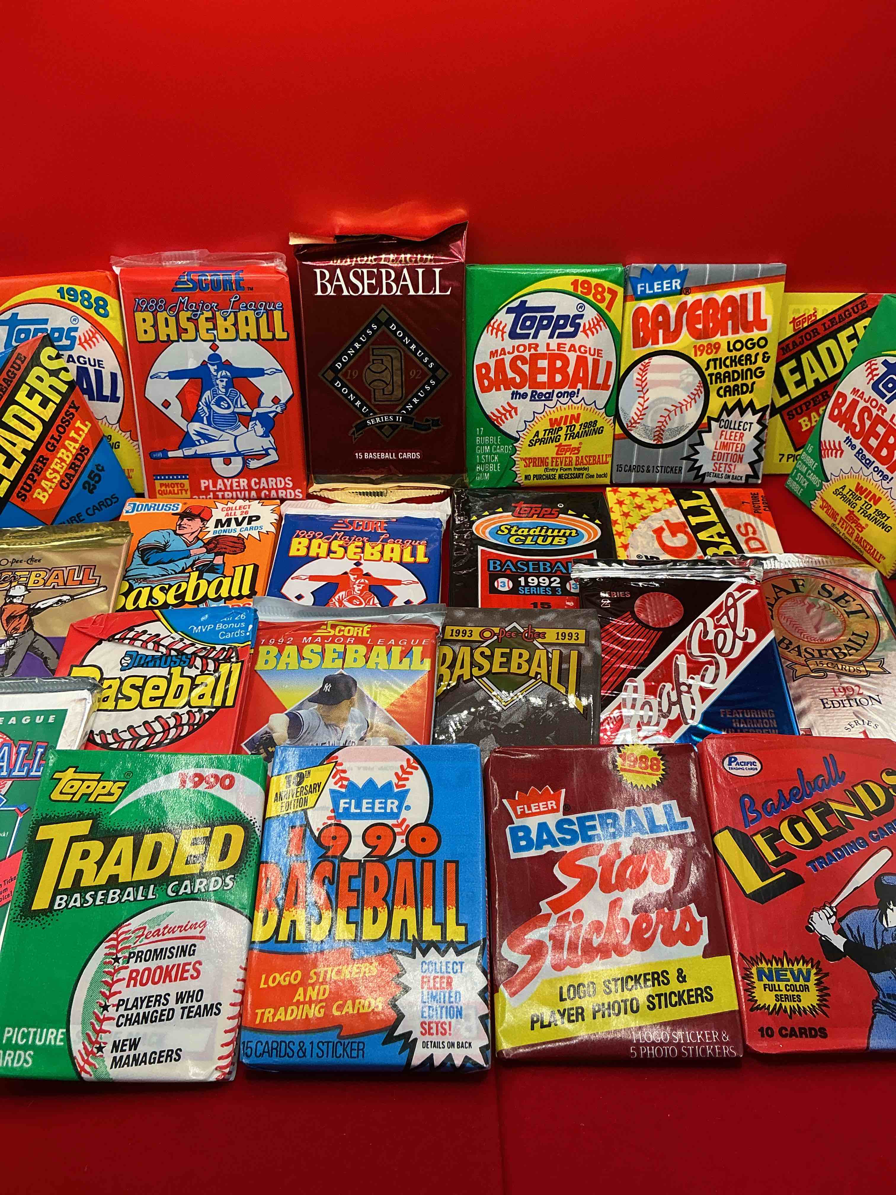 Baseball Wax WOW!  24 Vintage MLB Unopened Wax / Sealed Packs, All Direct From Original Retail Case!  Search For Stars Throughout The 80’s & 90’s & More!  This 24 Count Lot Truly Has An Incredible Variety Of Baseball Packs From Many Years Featuring Some Of The Greatest Players Of All Time!  Some Very Rare!  Almost Impossible To Collect!  A Great Opportunity For Collectors & Re-Sellers!