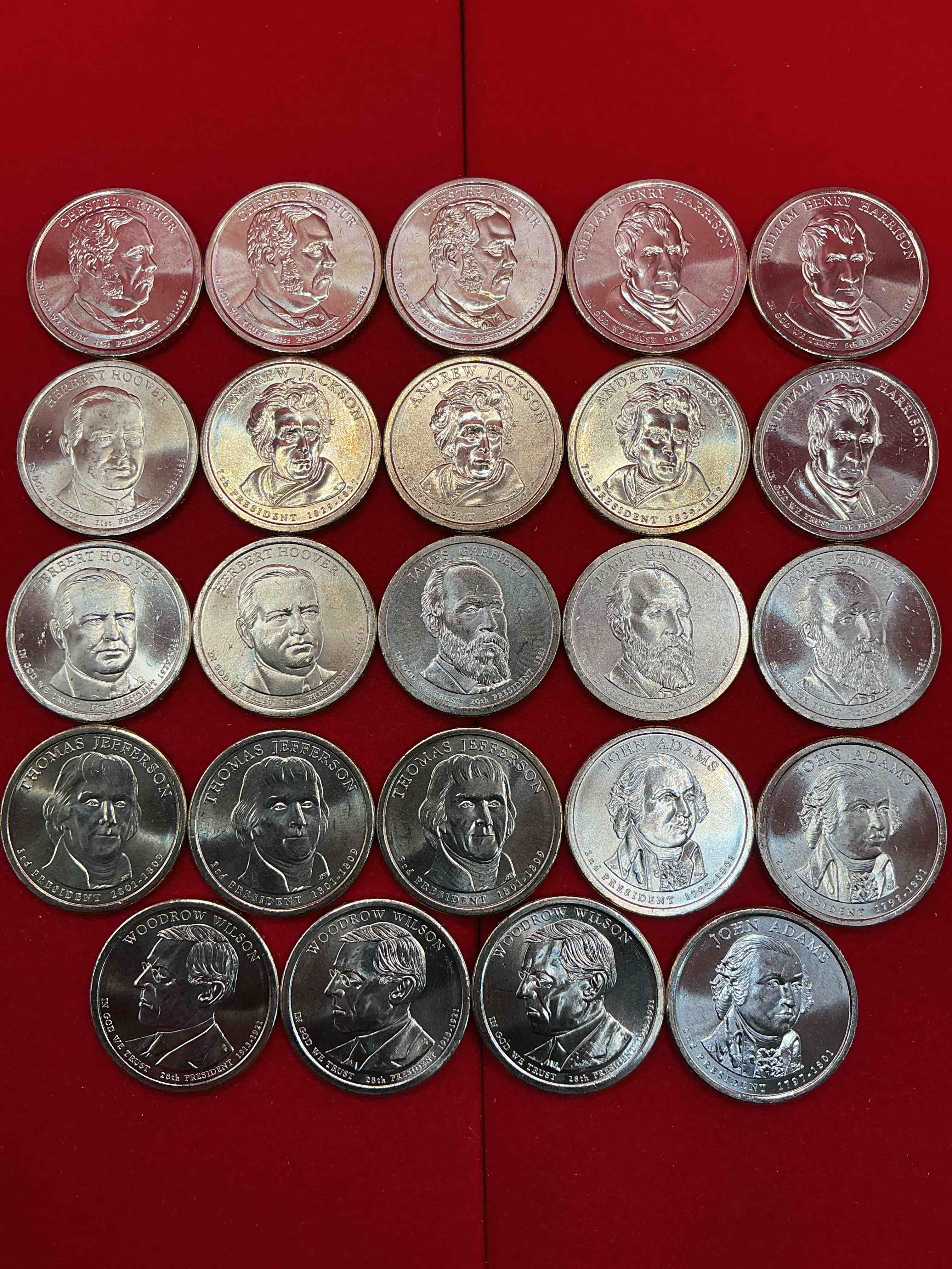Presidential UNC One Dollar Coins!  Bulk Lot Of 24!  Brilliant, Uncirculated U.S. One Dollar Coins With A Variety Of America’s Greatest Presidents!  Rare As These Coins Are Direct From The Original Treasury Rolls!  This 24 Count Lot Is Chock Full Of Some Of The Most Collectibles Modern Coins There Are!  