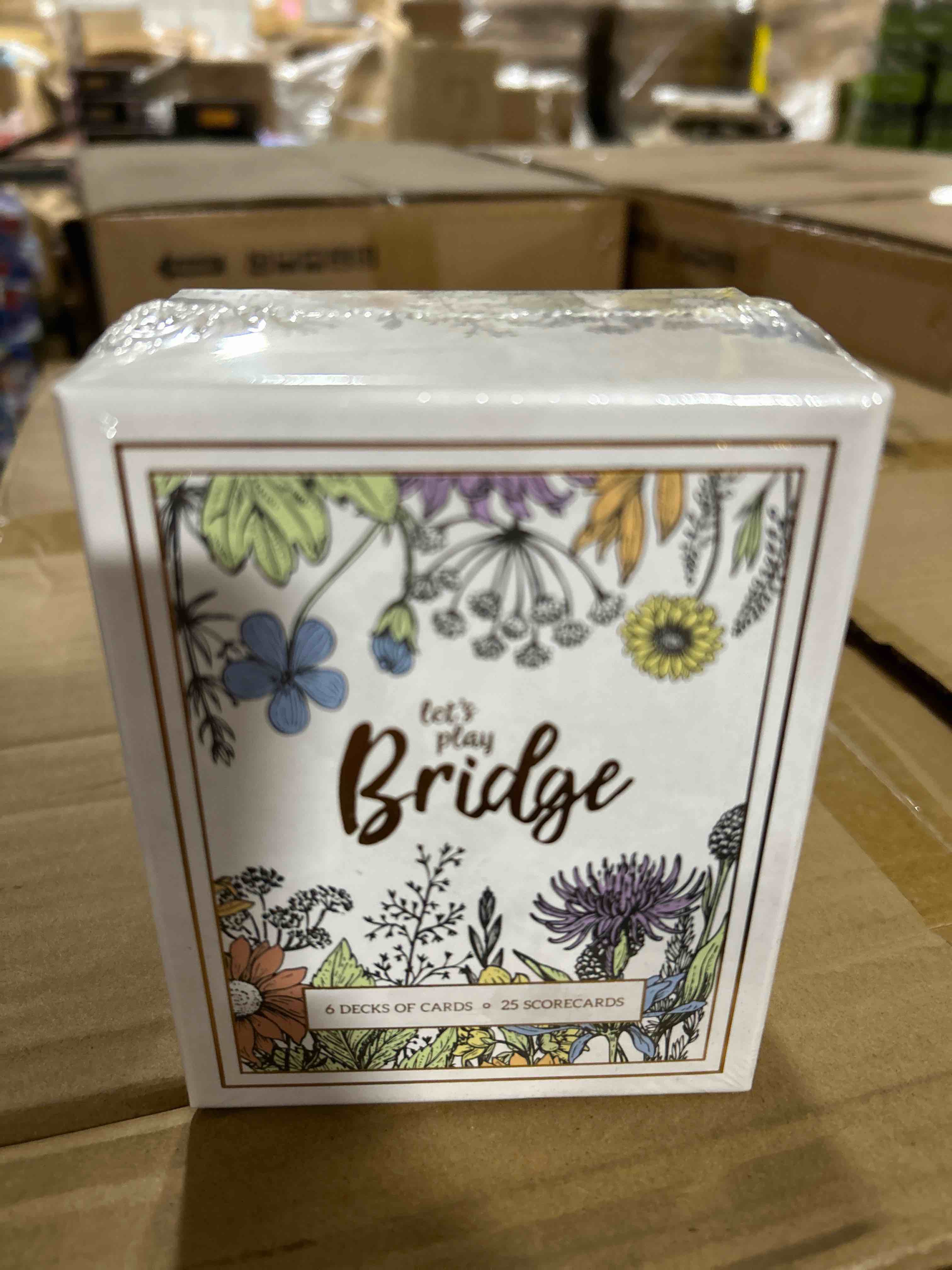 Condition photo showing Brand New for let s play bridge | 6 decks of colorful watercolor inspired floral playing cards | special low-vision 4-color index! | classic family game includes 25 scorecards