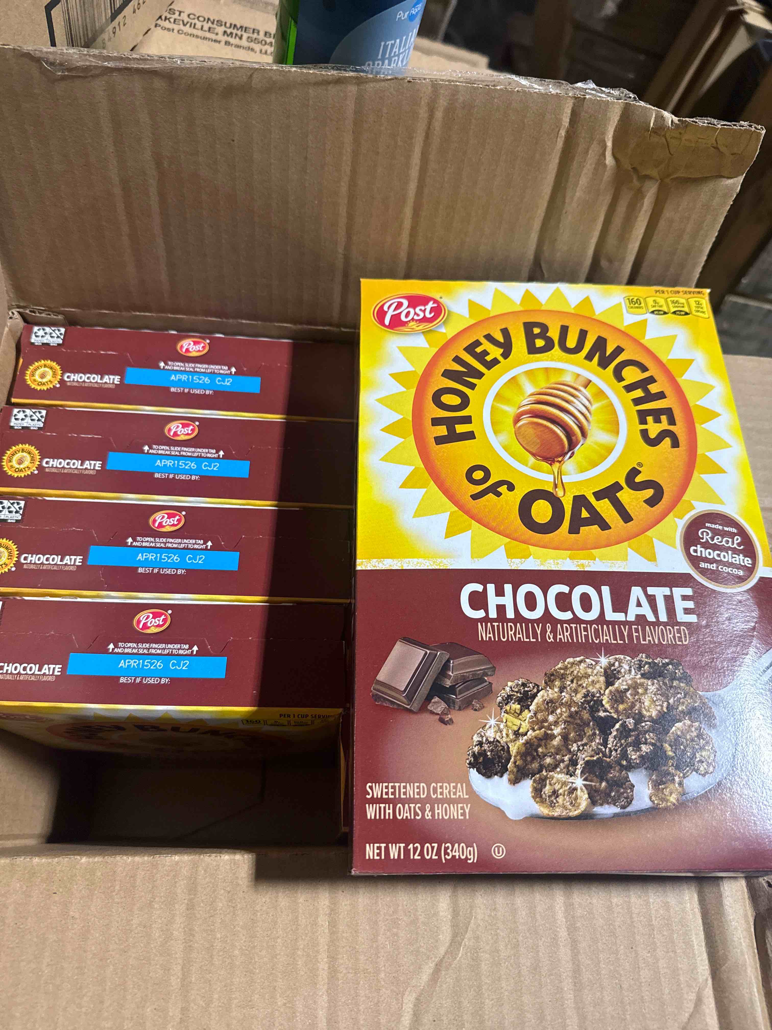 Condition photo showing Brand New for case of 12! honey bunches of oats chocolate, 12 ounce box