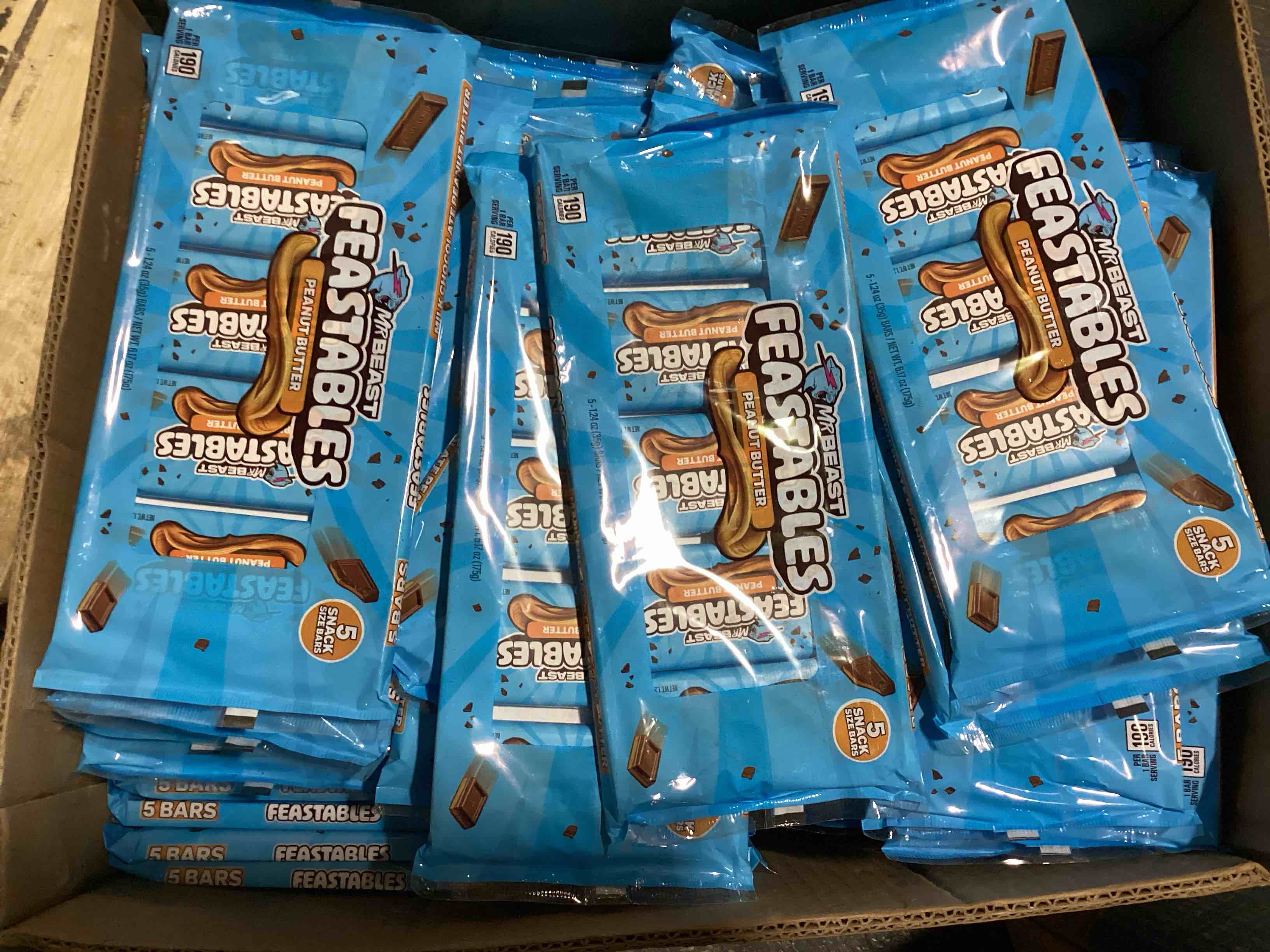 case of 75 mrbeast feastables multipack peanut butter chocolate candy - 5ct/175g (bb 1/10/26)