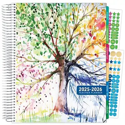 Global Printed Products - 2025-2026 Deluxe Tree Seasons 8.5" x 11" Academic Weekly & Monthly Teacher Planner, Plastic Cover - Multicolor