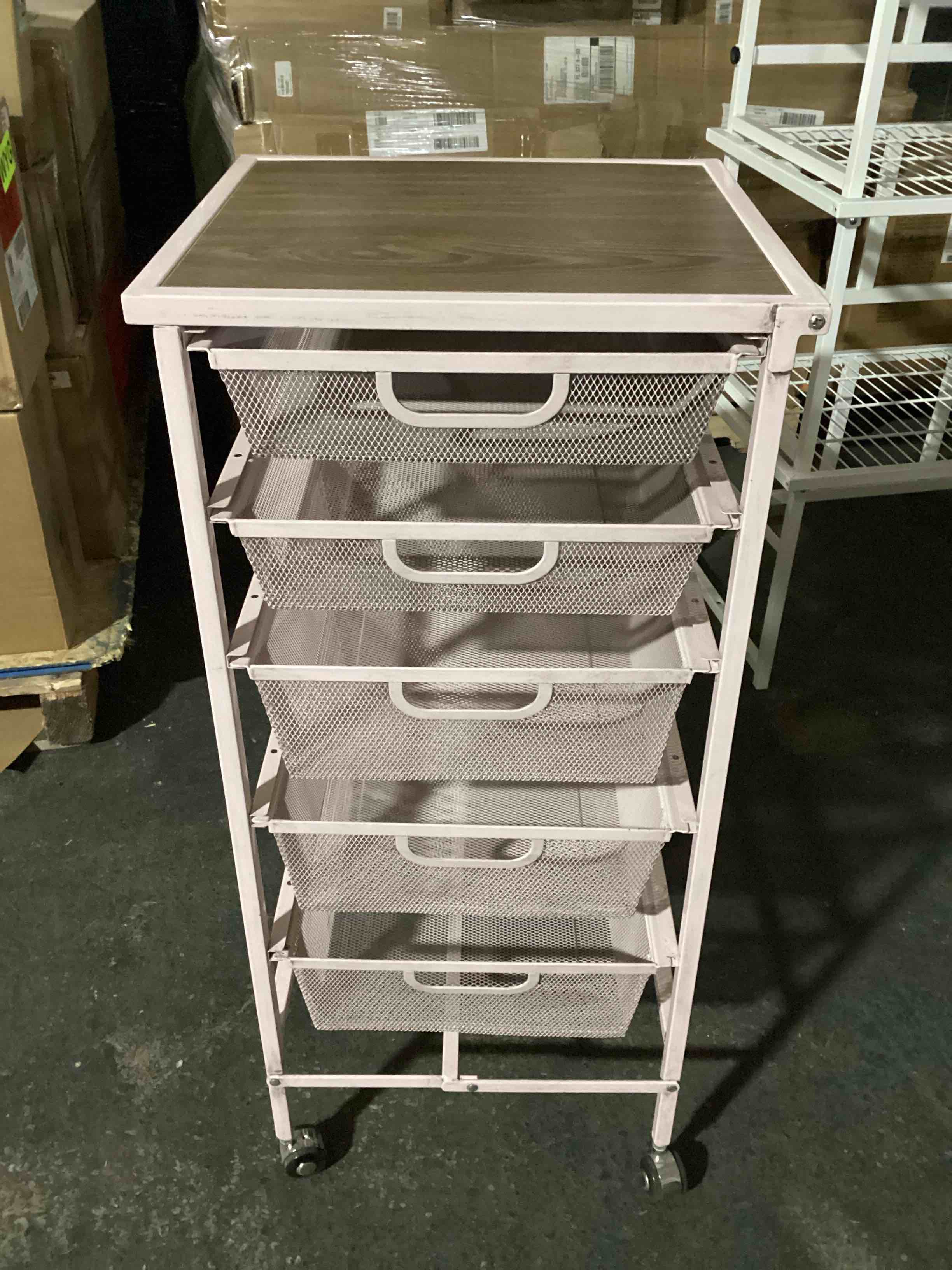 Condition photo showing Good Condition for origami 5-drawer cart with wooden top - light pink 