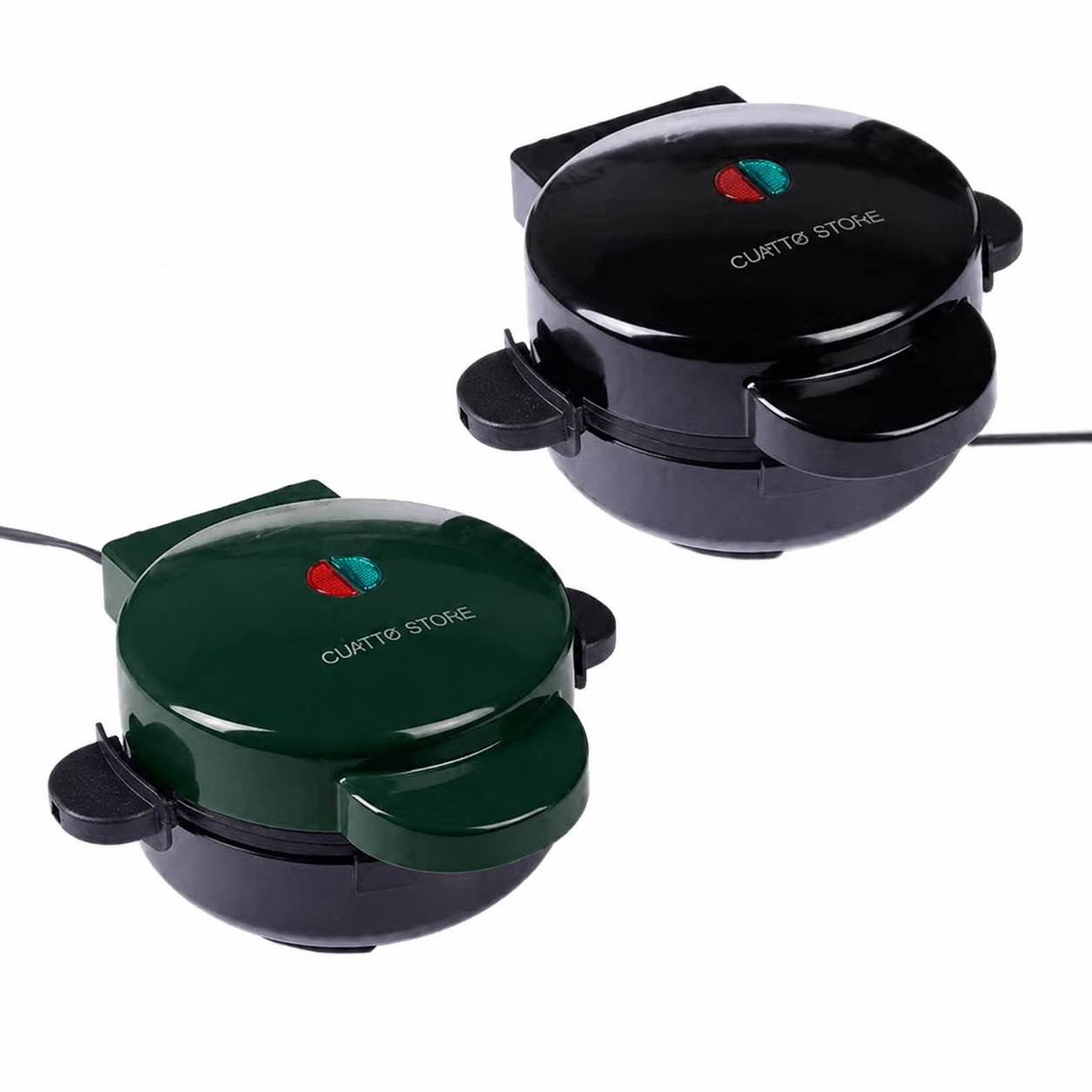 case of 2 curtis stone 5in stuffed waffle makers - green and black