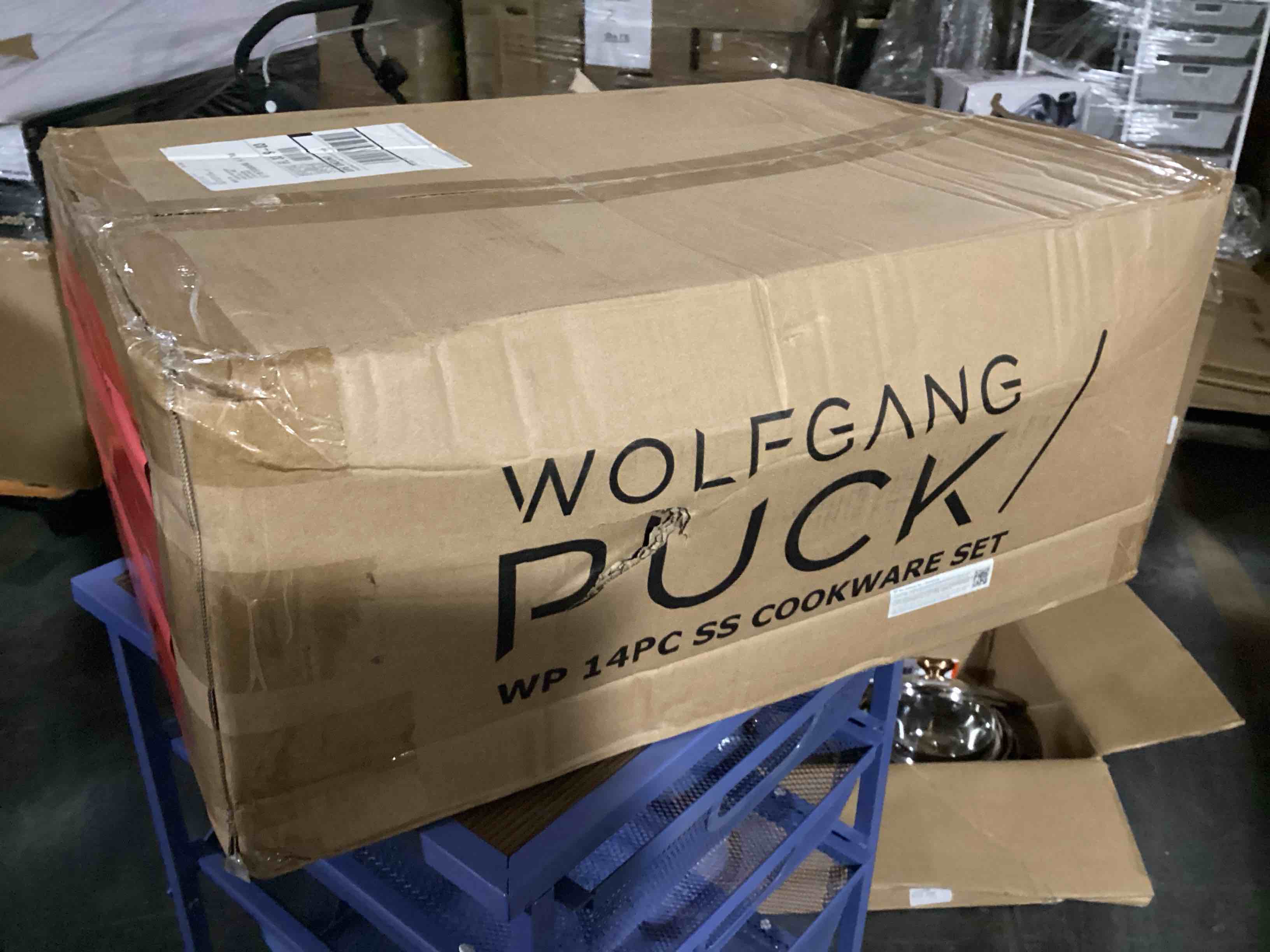 Condition photo showing New/Like New for wolfgang puck 14-piece stainless steel cookware set - gold