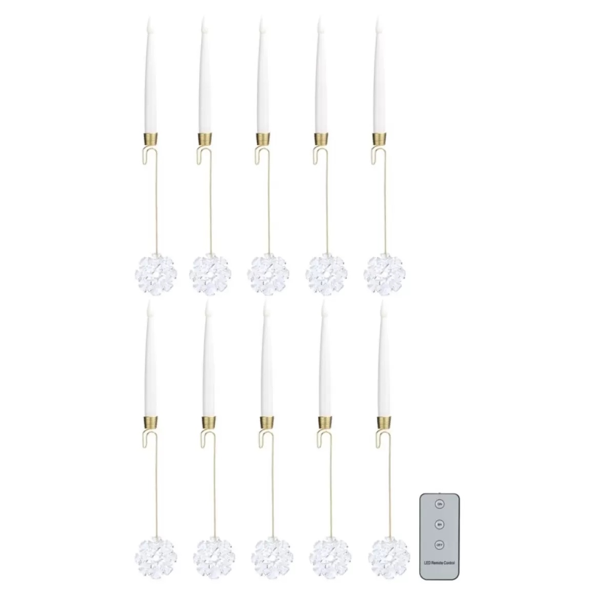 august & leo 10-piece jeweled snowflake tree taper candles w/ remote