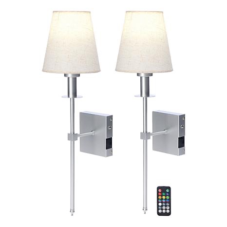 living glow 2-pack rgb wireless rechargeable led wall sconce - silver