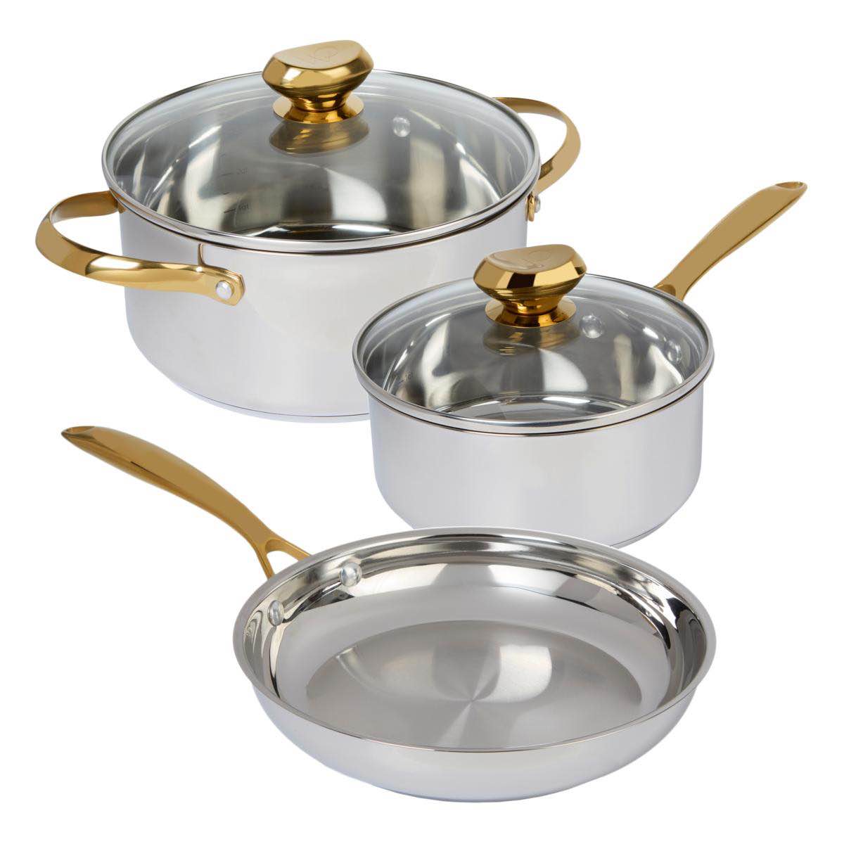 wolfgang puck 5-piece stainless steel cookware set - gold