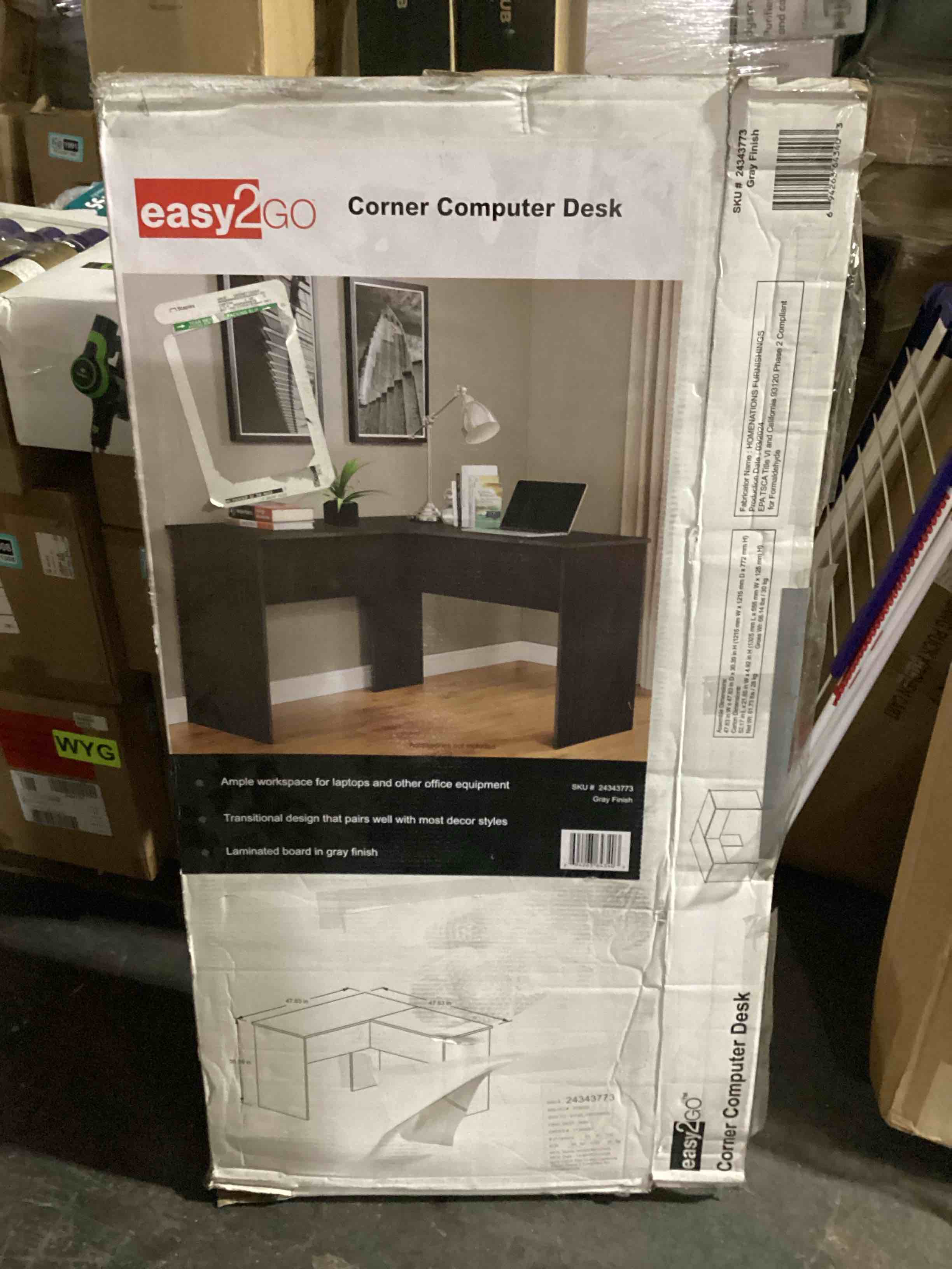Condition photo showing Good Condition for corner computer desk, 47.83" x 47.83" x 30.39", dark gray
