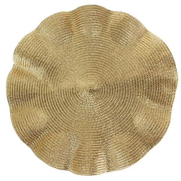 Condition photo showing New/Like New for case of 24 table settings 14.5” braided gold charger 2-count (48 total)