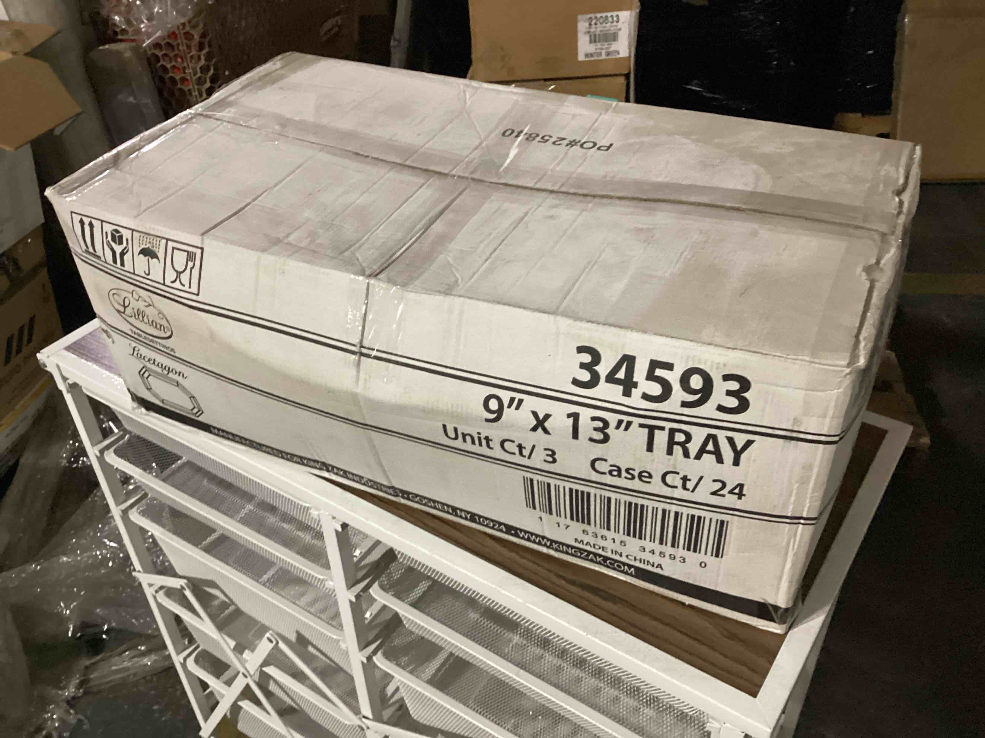 Condition photo showing New/Like New for case of 24 (3ct) lillian lacetagon 9” x 13” tray 