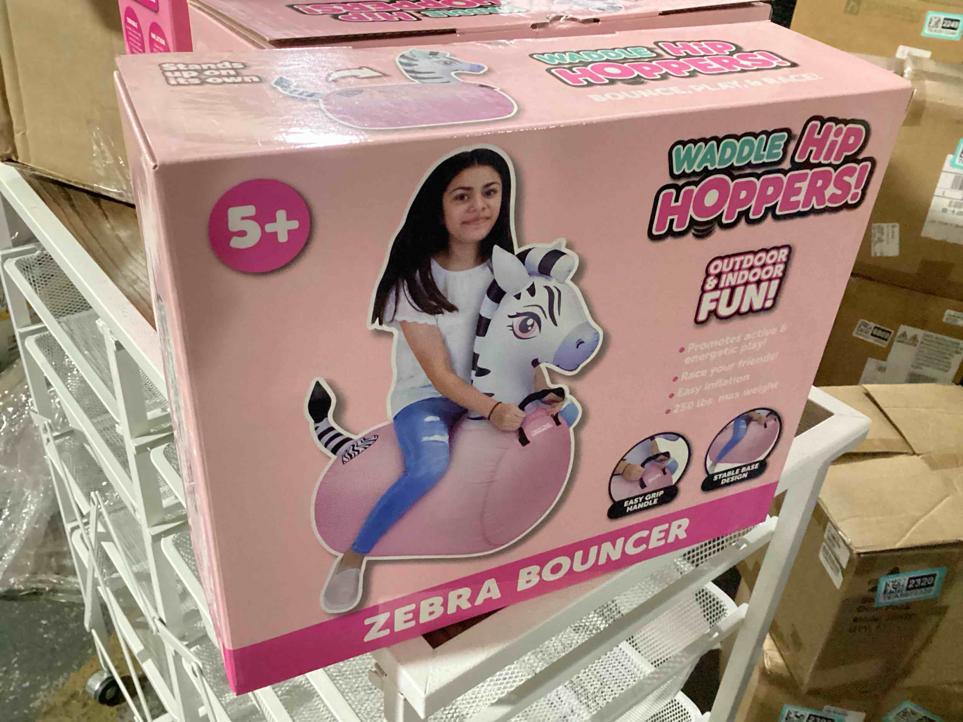 Condition photo showing New/Like New for waddle hip hoppers large bouncy hopper inflatable hopping animal bouncer, supports up to 250 pounds, ages 5 and up (black zebra)