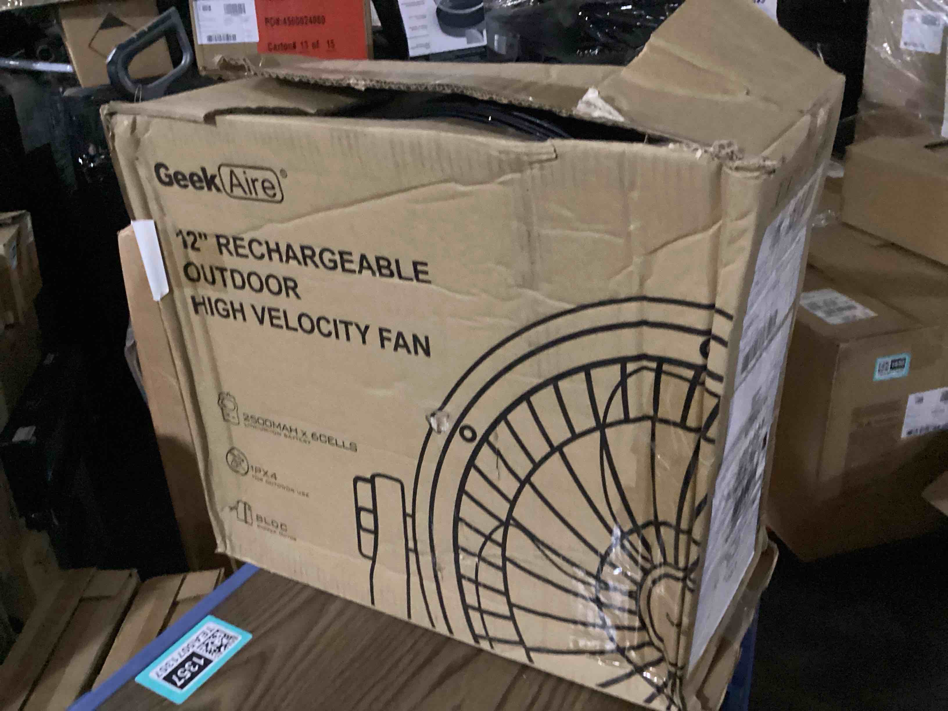 Condition photo showing Good Condition for geek aire 12" portable battery operated fan with metal blade, 360 vertical tilt, 24h run time cordless fan for camping