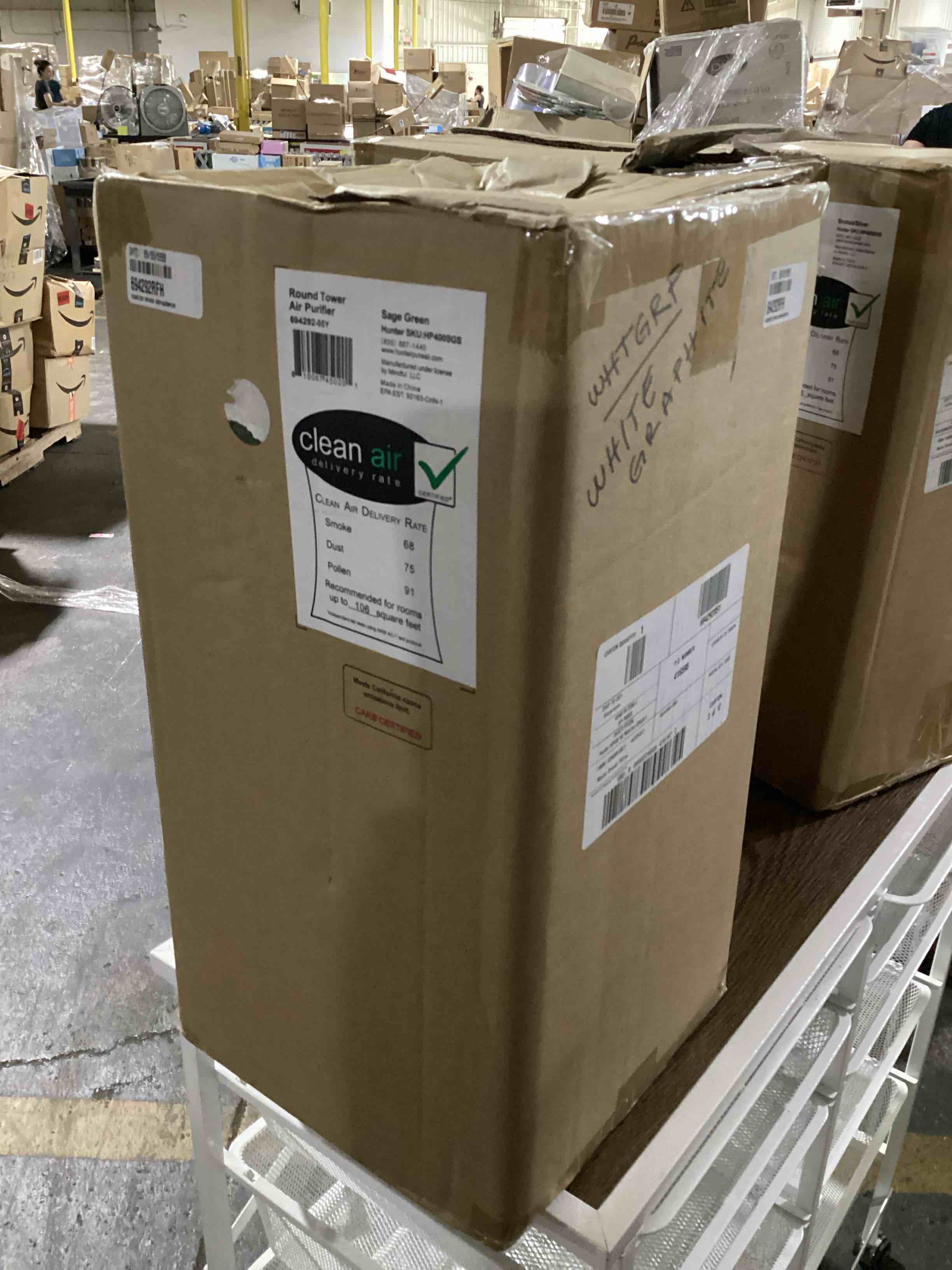 Condition photo showing Good Condition for hunter fan company hp400 round tower air purifier for small rooms featuring true hepa filtration and ecosilver® pre-filter for allergy and asthma relief sage and silver