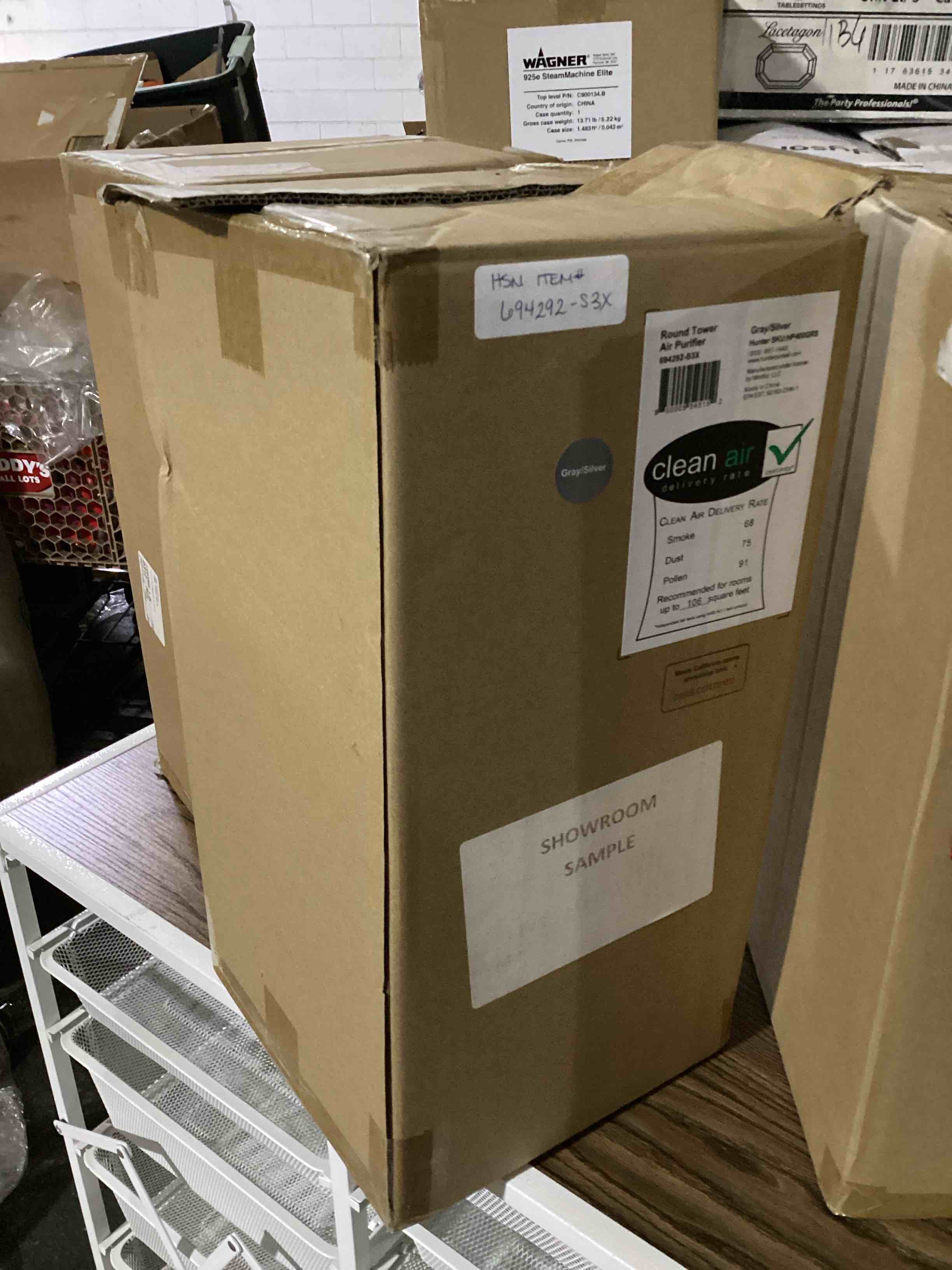 Condition photo showing Good Condition for hunter fan company hp400 round tower air purifier for small rooms featuring true hepa filtration and ecosilver® pre-filter for allergy and asthma relief