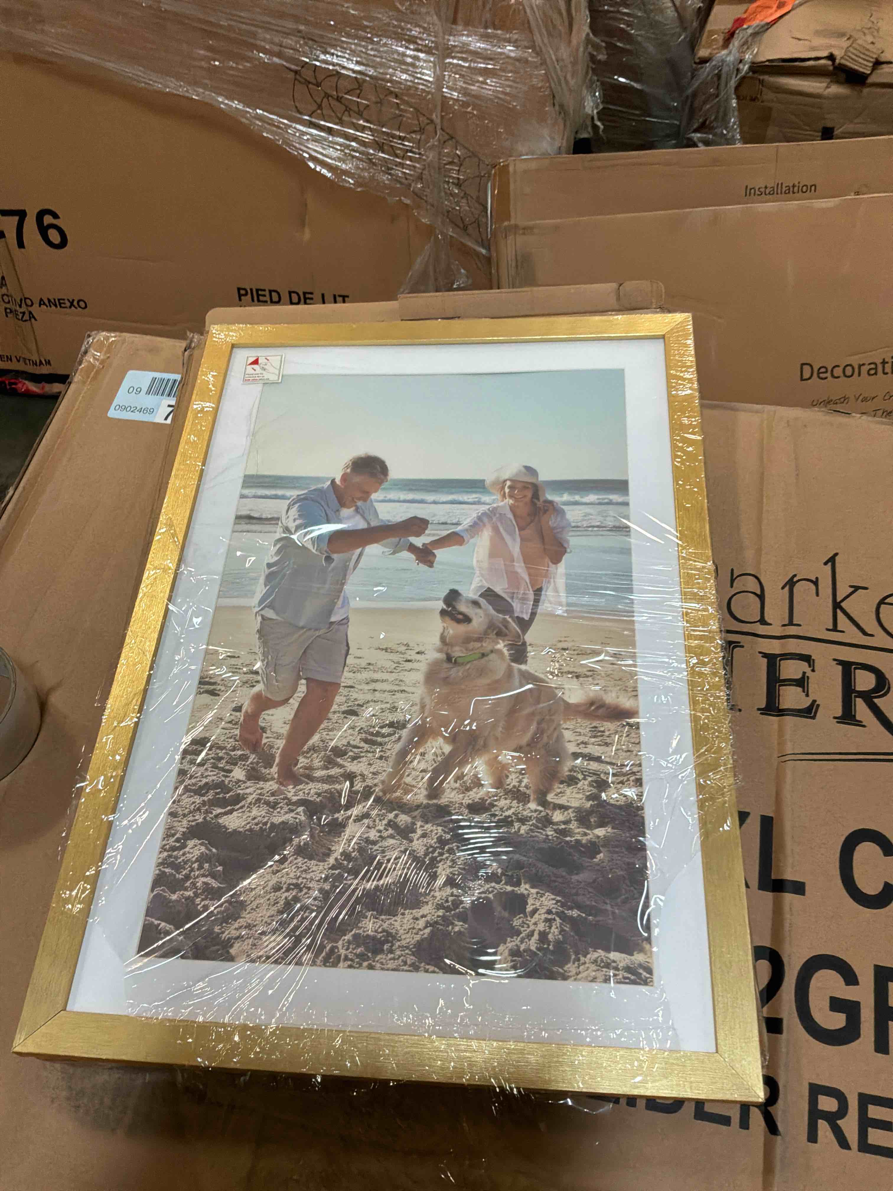 Condition photo showing Good Condition for decoruhomepicture frame, fits photos with mat, m01bk | black engineered wood poster frame with high definition plexiglass cover for wall mounting, 1 pack