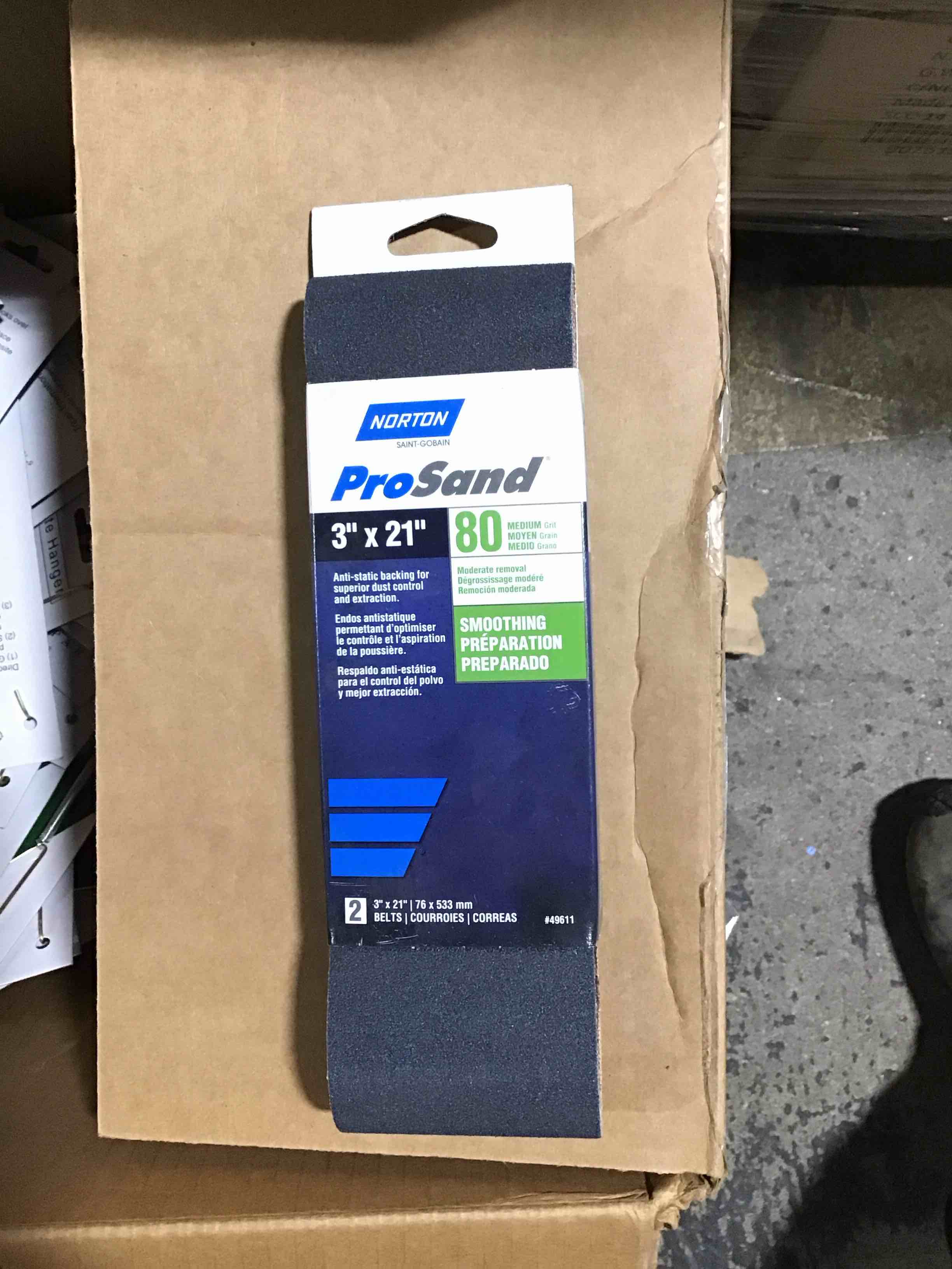 Condition photo showing Brand New for norton 3 x 21 in. prosand cloth portable belt 80 grit r831 za pack of 2
