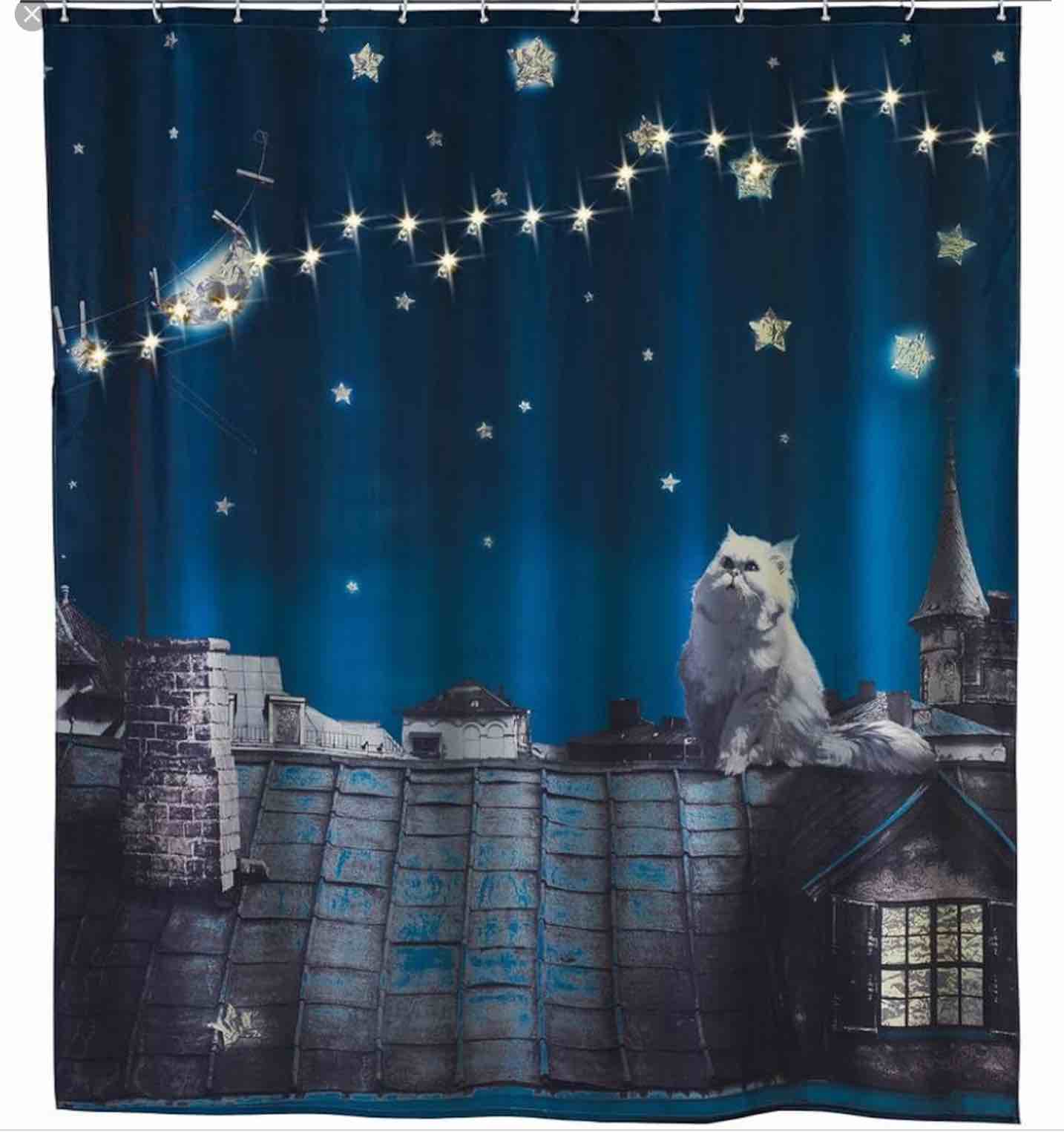 LED Moon Cat Single Shower Curtain