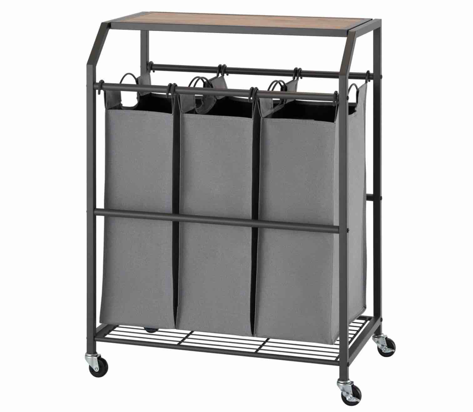 TRINTY 3-Bag Laundry Cart/ w/Flip Up Top