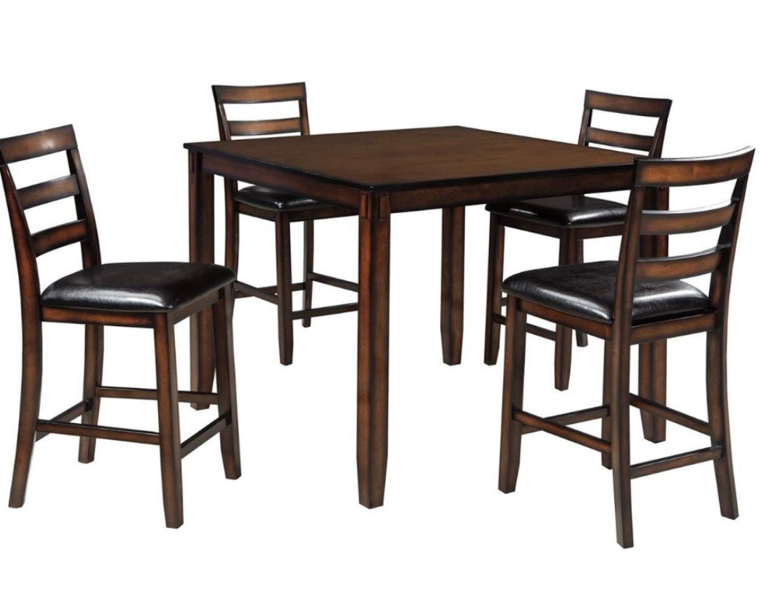 Coviar 5 Piece Counter Height Dining Set, Includes Table & 4 Barstools, Brown