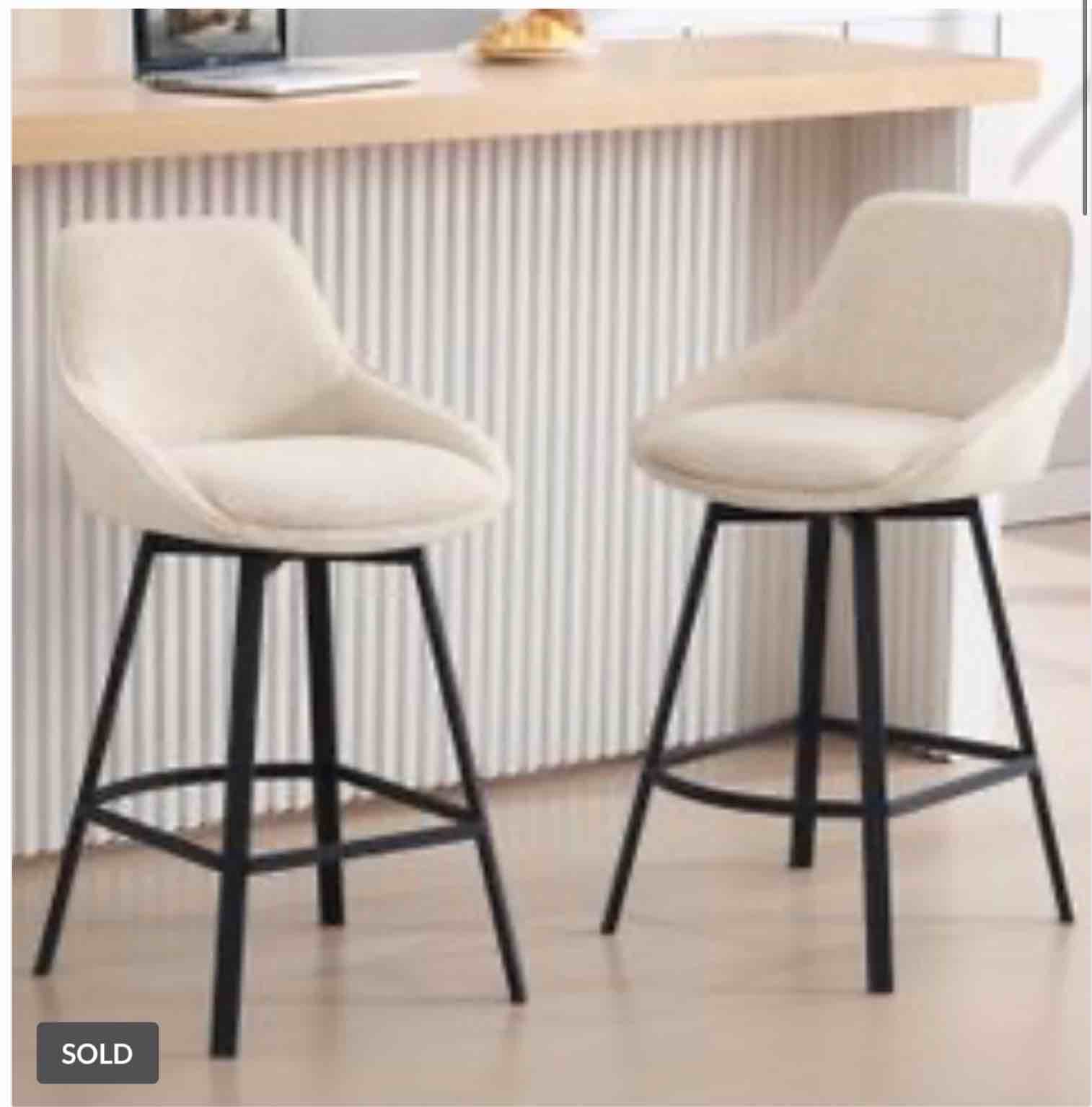 Swivel Bar Stools Set of 2, Modern Counter Height Barstools with Backs, 26'' Upholstered Linen Fabric High Chairs for Island Kitchen, Counter Height C