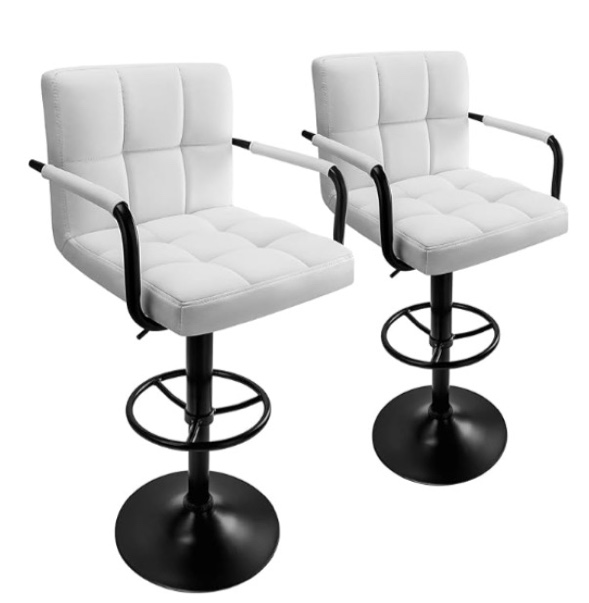 Huracan Bar Stools Set of 2 Bar Chairs with Arms Black Bar Stool with Back Swivel barstools Counter Height Stools Adjustable Bar Chair Armrest Modern Island Chairs for Kitchen(Black+Black Base, 2pcs)