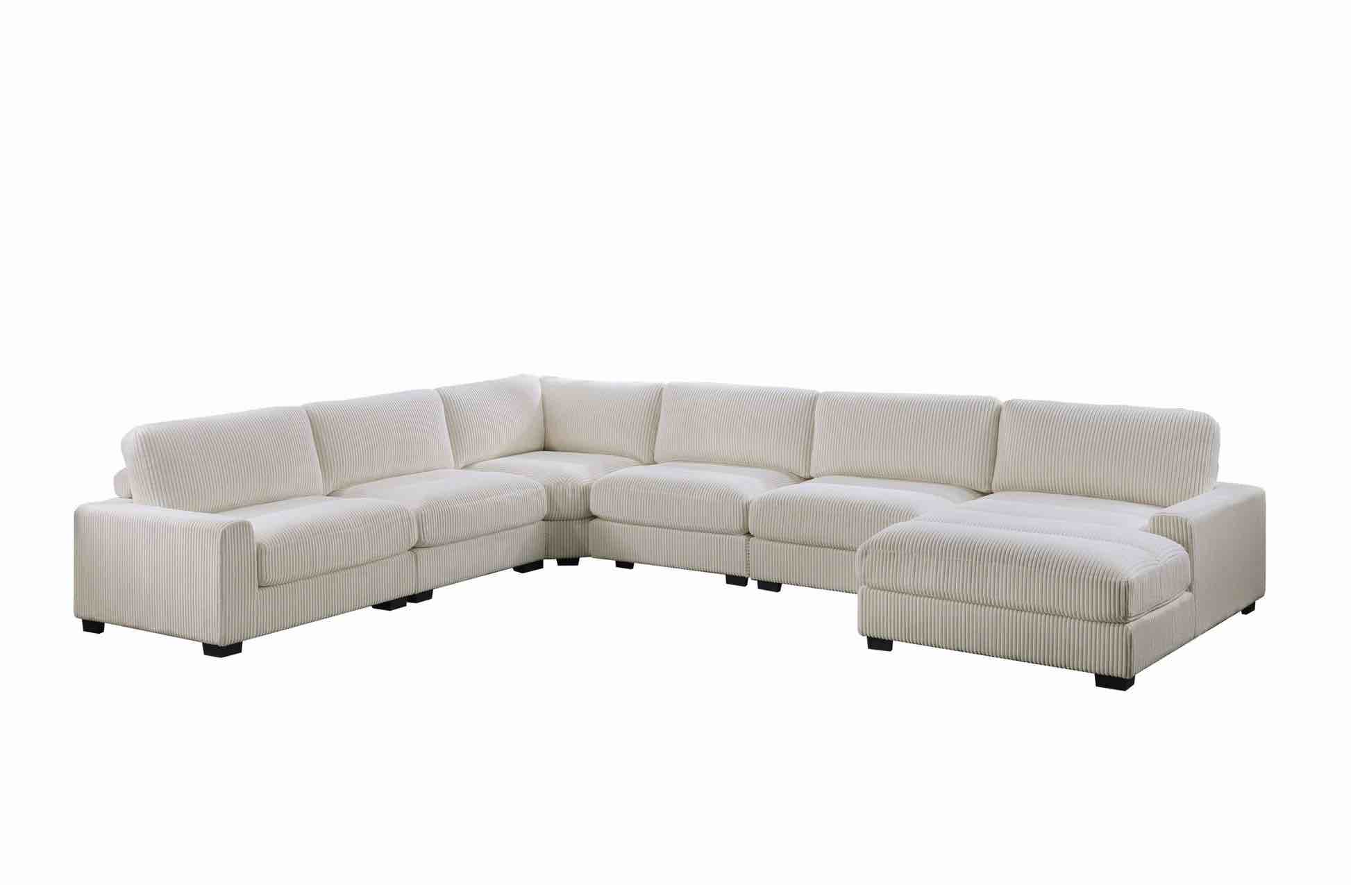 (( incomplete only laf chaise )) Beige Color 6Pc Modular Sectional Set Welt Corduroy Couch Laf Chair, Corner Wedge, Raf Chaise, 3X Armless Chairs Living Room Furniture Beige Primary Living Space Cushion Back Contemporary,Modern Modular Rubberwood Corduroy 6 Seat