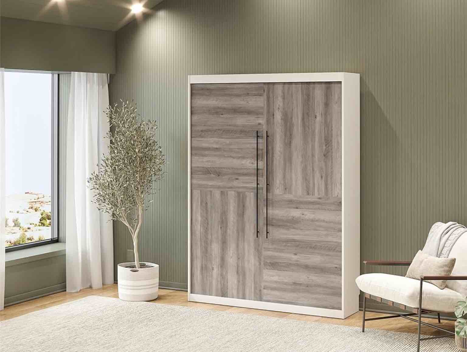 Condition photo showing Good Condition for queen wall bed white and gray oak((incomplete))