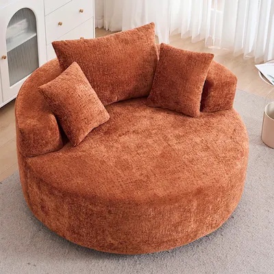 54.33 in. W Orange Swivel Arm Chair and 360° Swivel Sofa With 3-Pillows for Bedroom Living Room