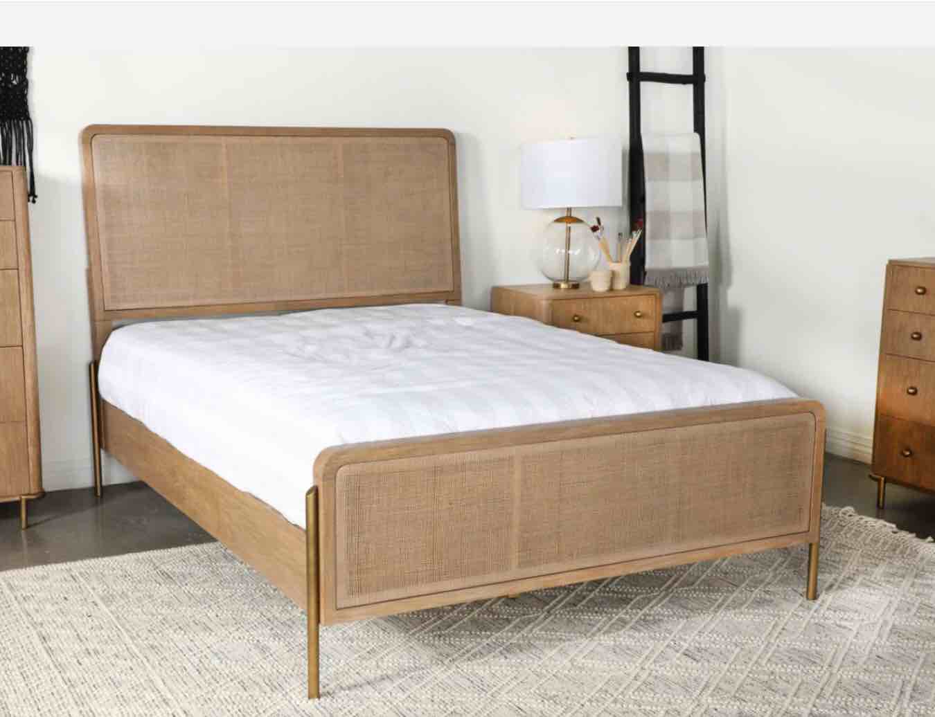 ((incomplete box 2/3)) Arini Sand Wash and Natural Cane Upholstered Eastern King Panel Bed