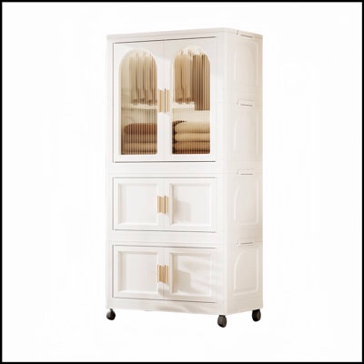 Portable Wardrobe Closet Storage Organizer for Clothes,Clothes Dresser, Magnetic Doors with 4 Cubes & Hanging Rod,10 pcs hangers , Baby Wardrobe Storage Cabinet,White