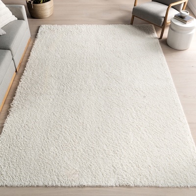 nuLOOM Shag 6 x 9 (ft) Polypropylene White Rectangular Indoor Solid Spot Clean