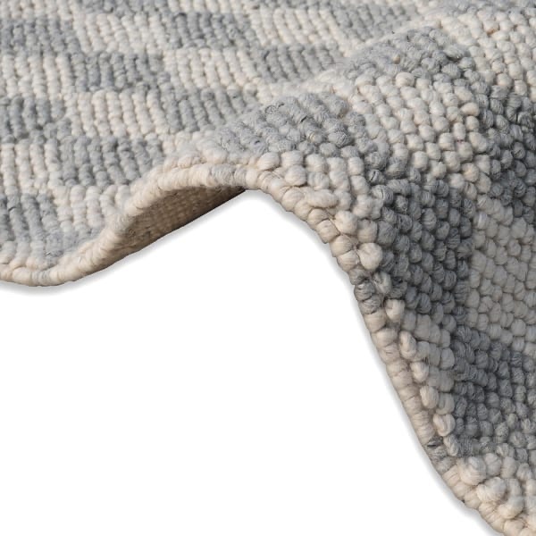 Hand Woven Ivory/Grey Argyle Pattern Bubble Loop Pile Weave Wool Rug 2X3