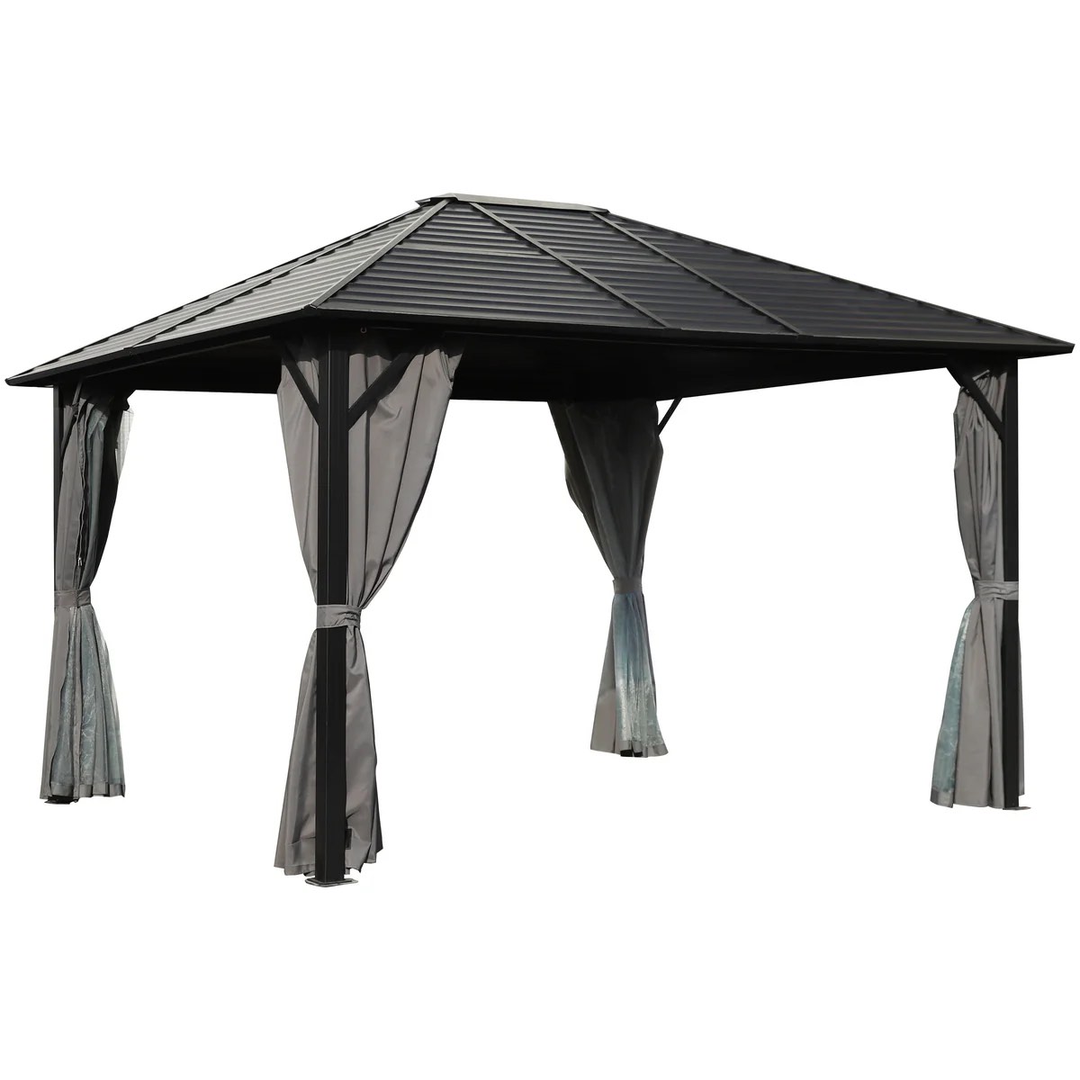 (incomplete box 4 of 4 ))VEIKOUS 12 x 10 Gazebo Single Roof, Aluminum Hardtop Pergola with Mesh Netting for Patio, Backyard, Garden