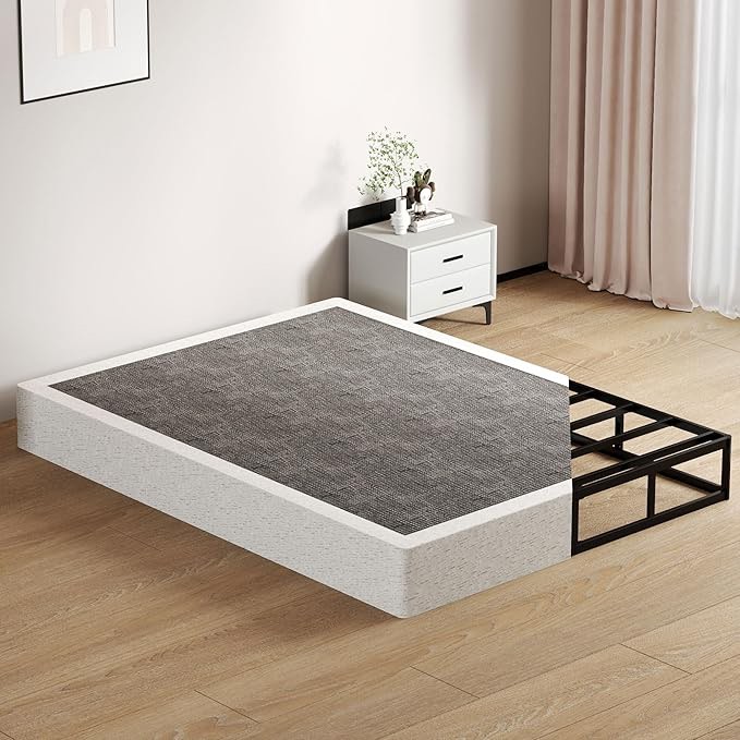 Metal Box Spring Queen Size - 7 Inch High Profile Heavy Duty Black Bed Base Non Slip Mattress Foundation Box Springs for Queen Bed, Easy Assembly