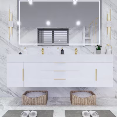 BV Better Vanity Bethany 72-in High Gloss White Floating Bathroom Vanity Without Top 