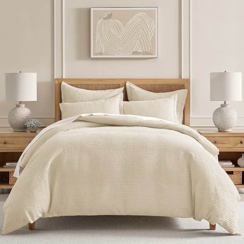 Re/Fine Cotton Waffle Cream Full/Queen Comforter Set 
