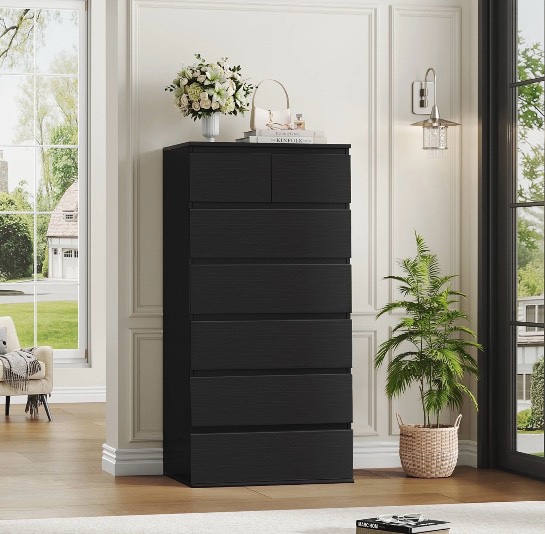 Homfa 7 Drawer Dresser for Bedroom, Modern Tall dresser Chest of Drawers for Living Room, Black