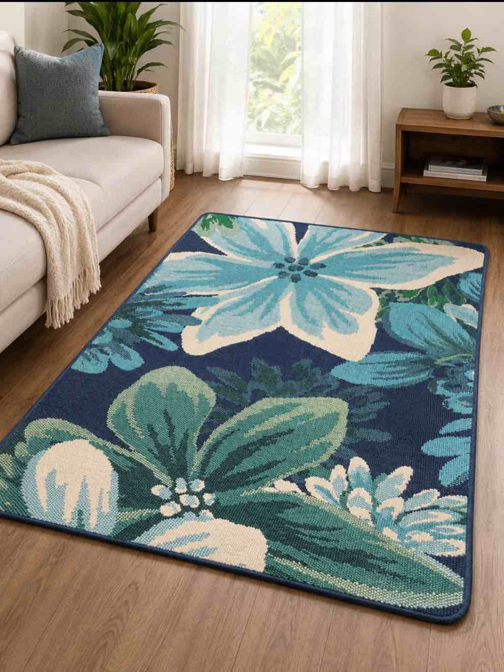 Portera Teal Indoor / Outdoor Area Rug 5x7 
