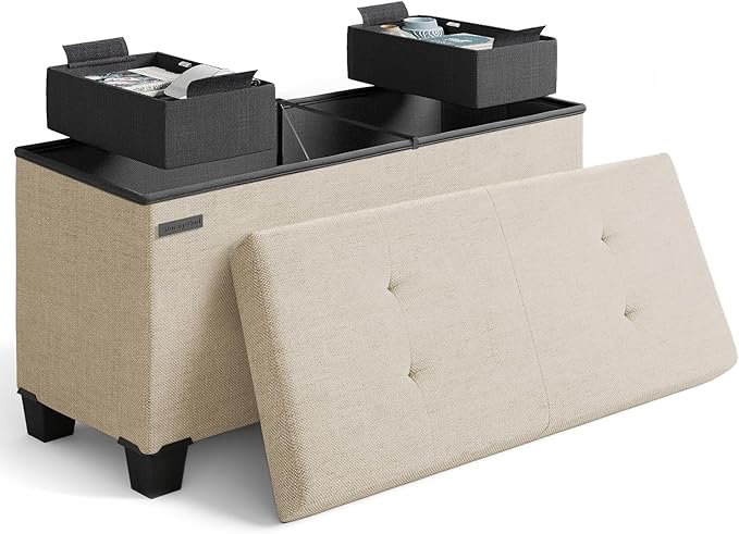 storage ottoman bench with bins, 30-in storage bench for bedroom end of bed, folding foot rest ottoman for living room max 660lbs, velvet ottomans, green 03 - green 30 inch - velvet