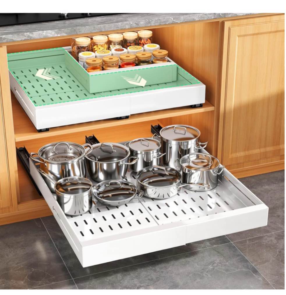 seinloes 4 pack pull out cabinet organizer expandable width(13"-21") and depth(17"-24"),slide out dr