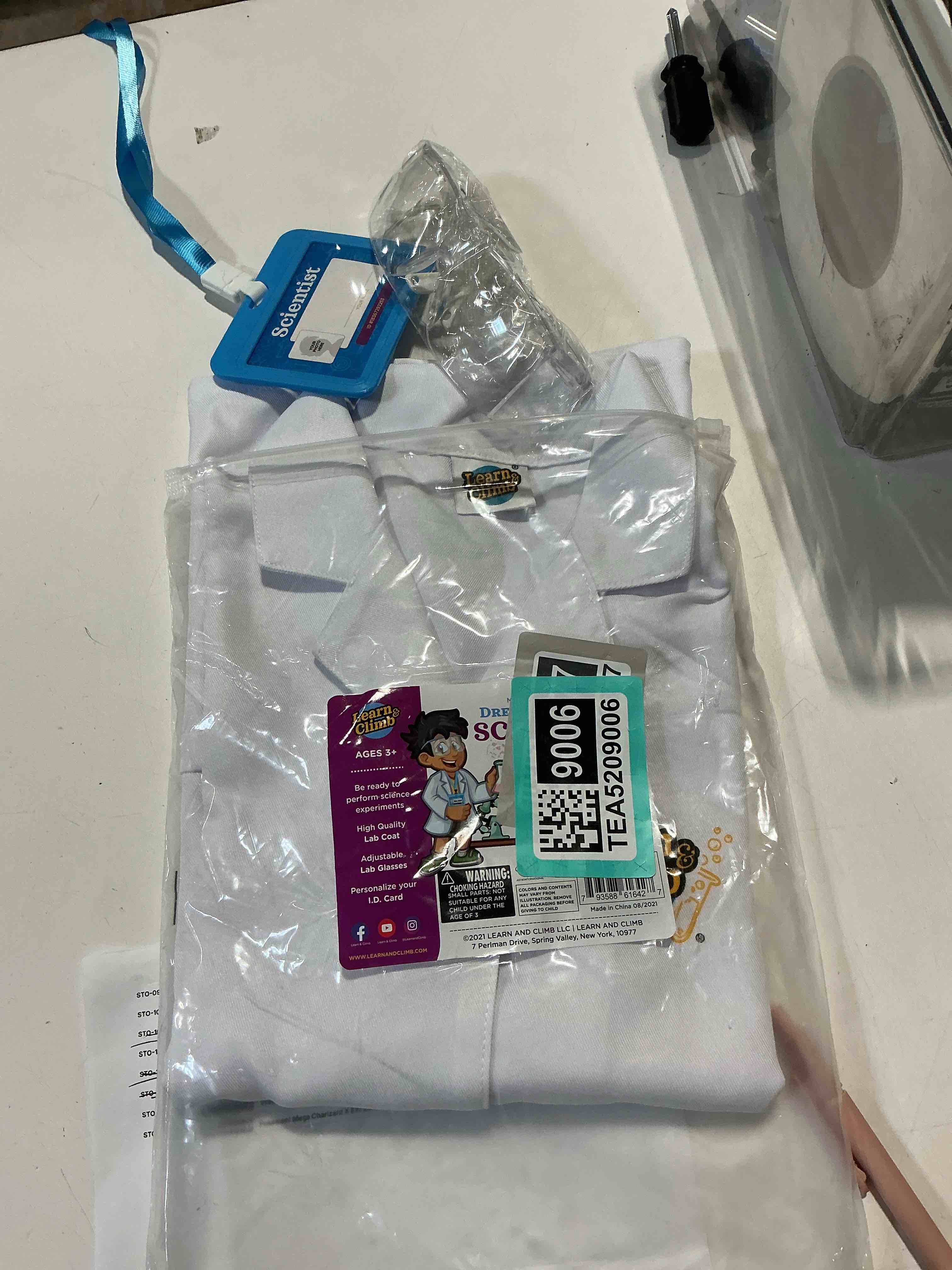 Condition photo showing As Is for lab coat for kids - children s lab coat with adjustable glasses & personalized id card. great toy for science projects & experiments