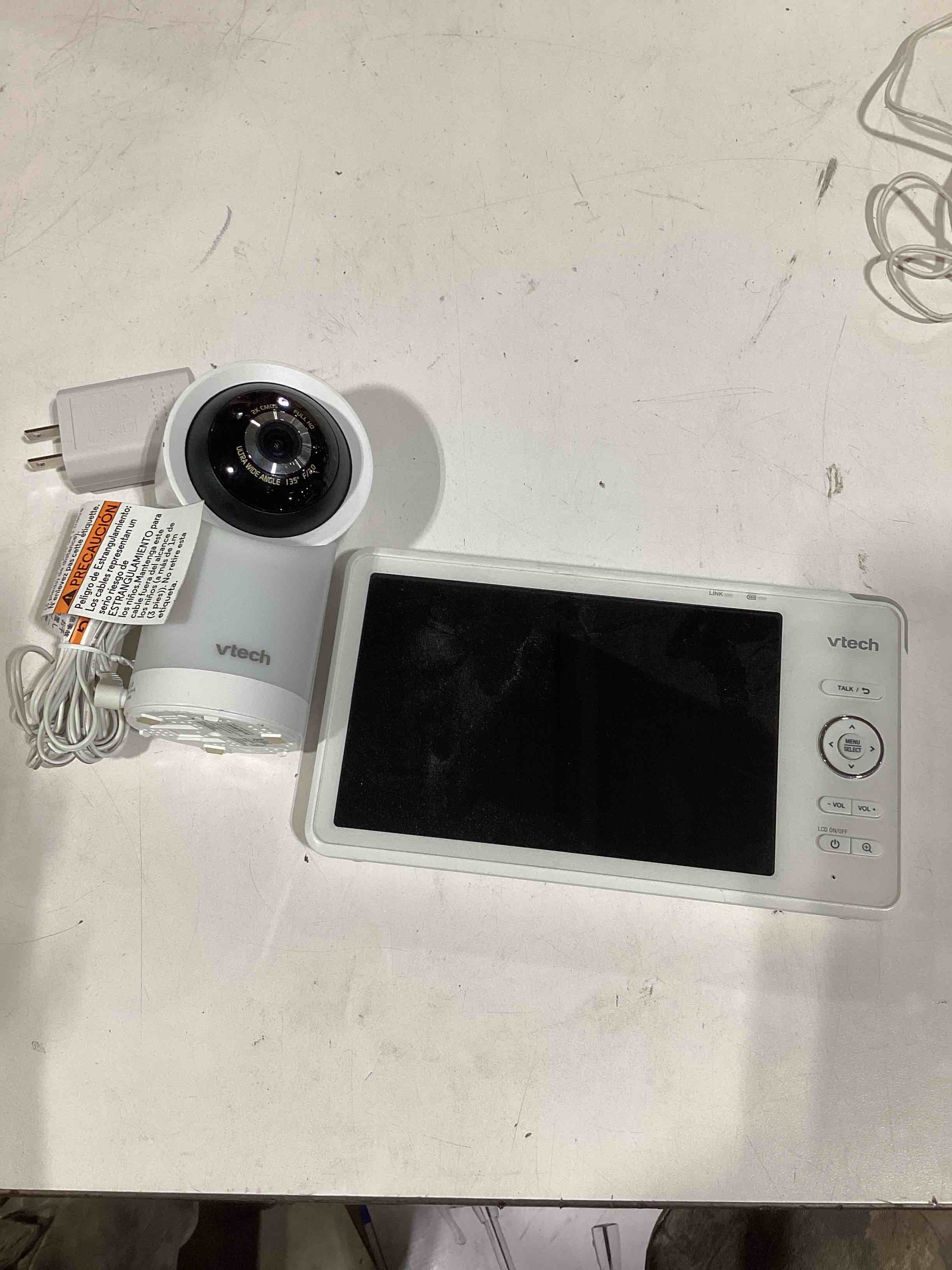 Condition photo showing As Is for vtech upgraded smart wifi baby monitor vm901, 5-inch 720p display, 1080p camera, hd nightvision, fully remote pan tilt zoom, 2-way talk, free smart phone app, works with ios, android