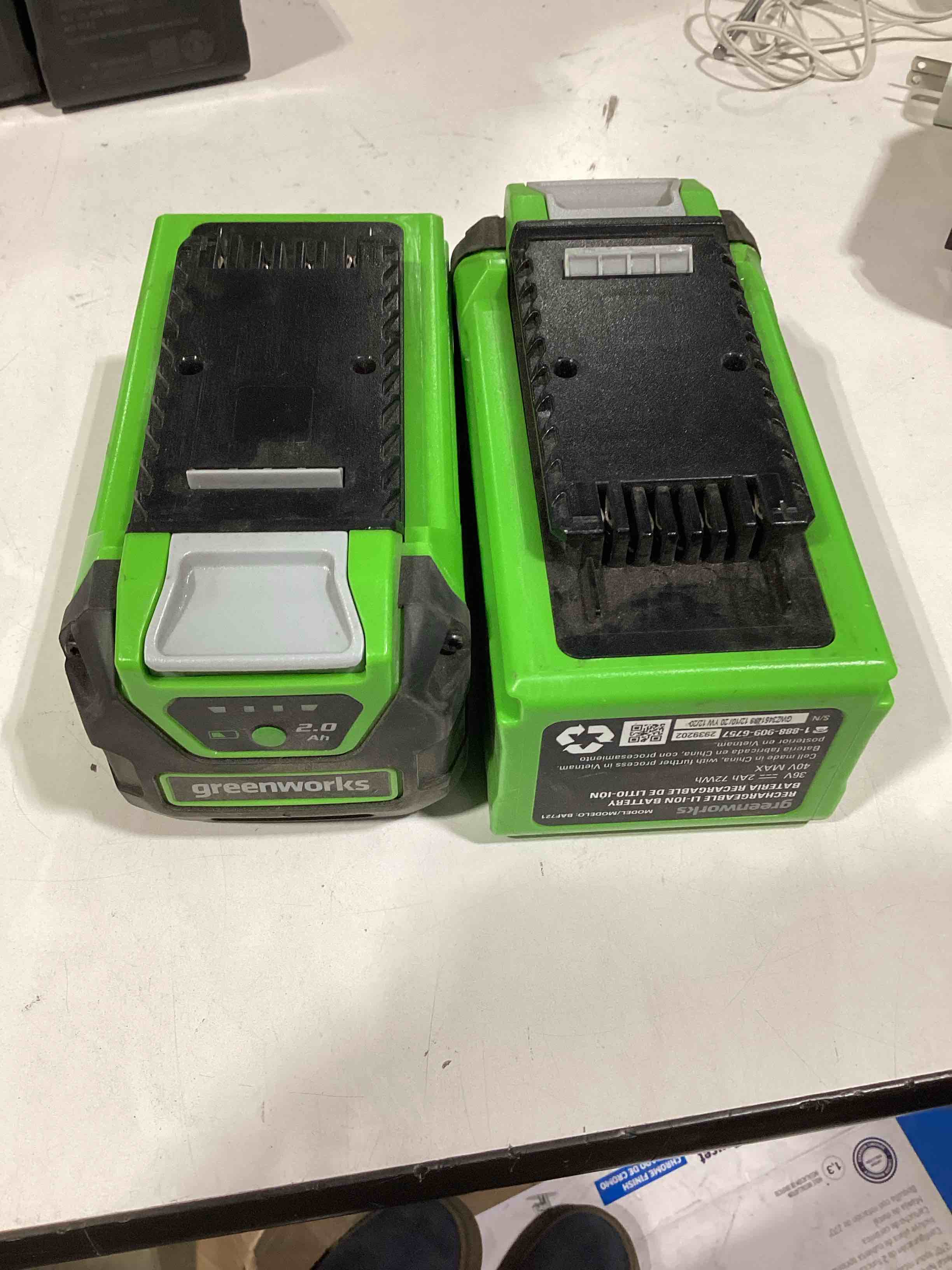 Condition photo showing As Is for greenworks 40v 2.0ah lithium-ion battery (genuine greenworks battery / 75+ compatible tools)