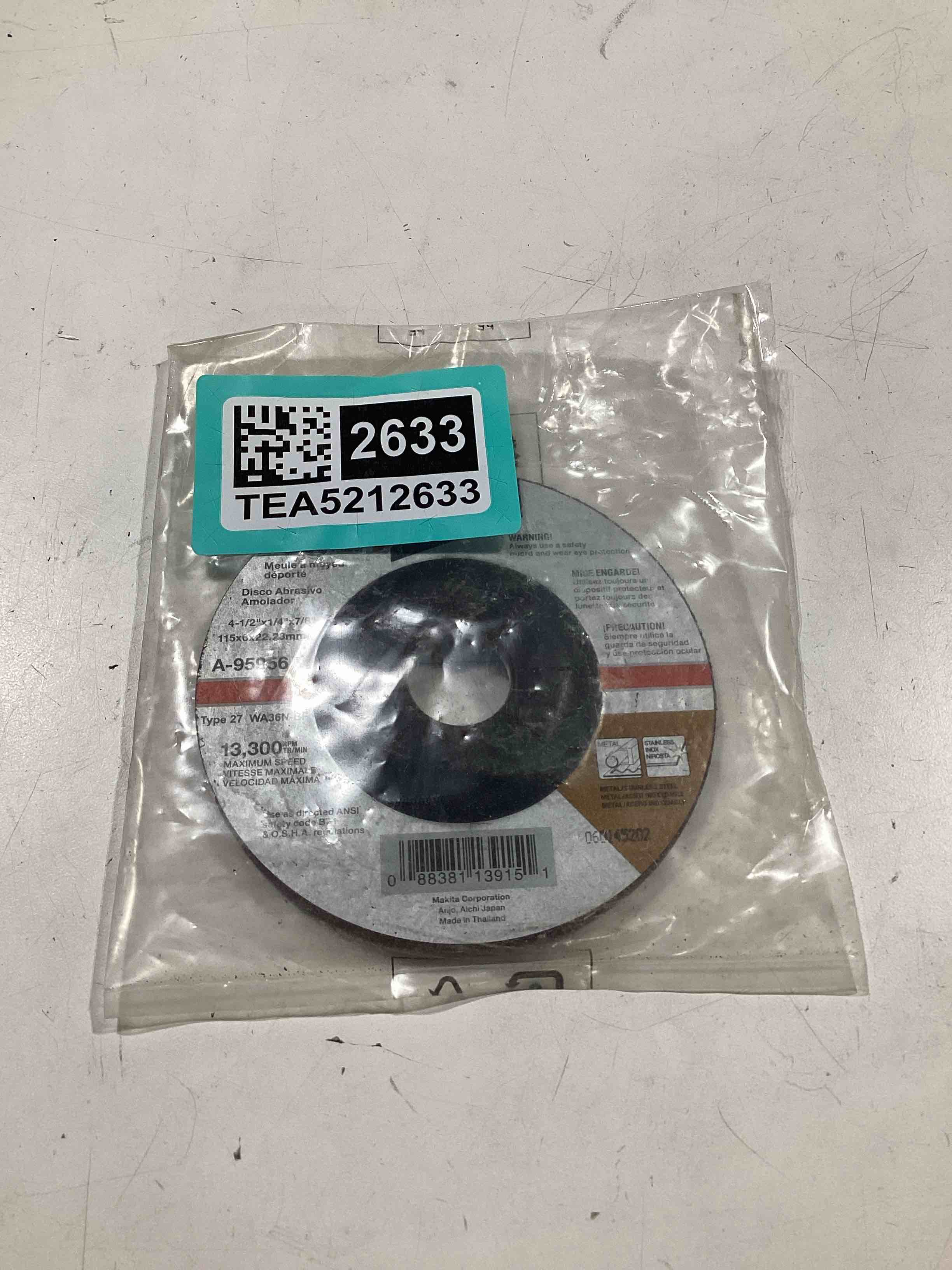 Condition photo showing As Is for makita a-95956 36 grit inox grinding wheel, 4-1/2" x 1/4" x 7/8"