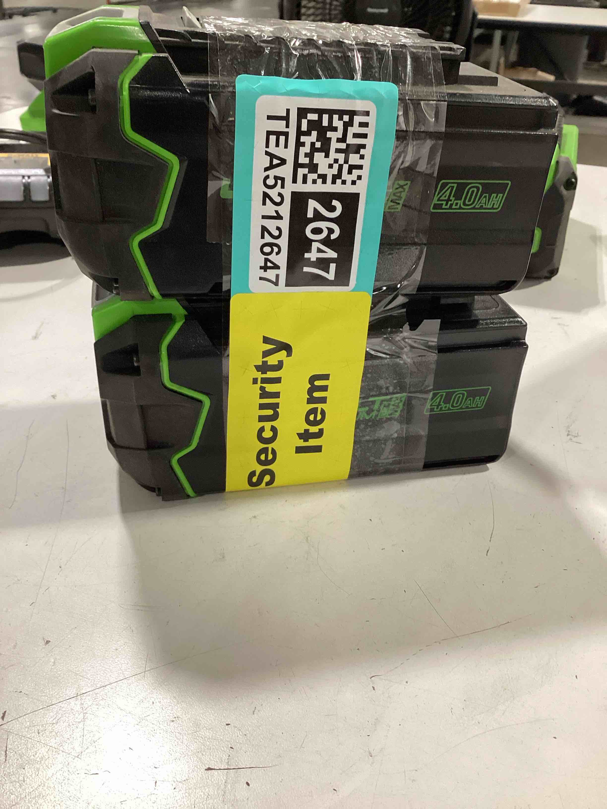Condition photo showing As Is for untested. 2 quantity greenworks 40v 4.0ah usb lithium-ion battery (genuine greenworks battery / 75+ compatible tools)