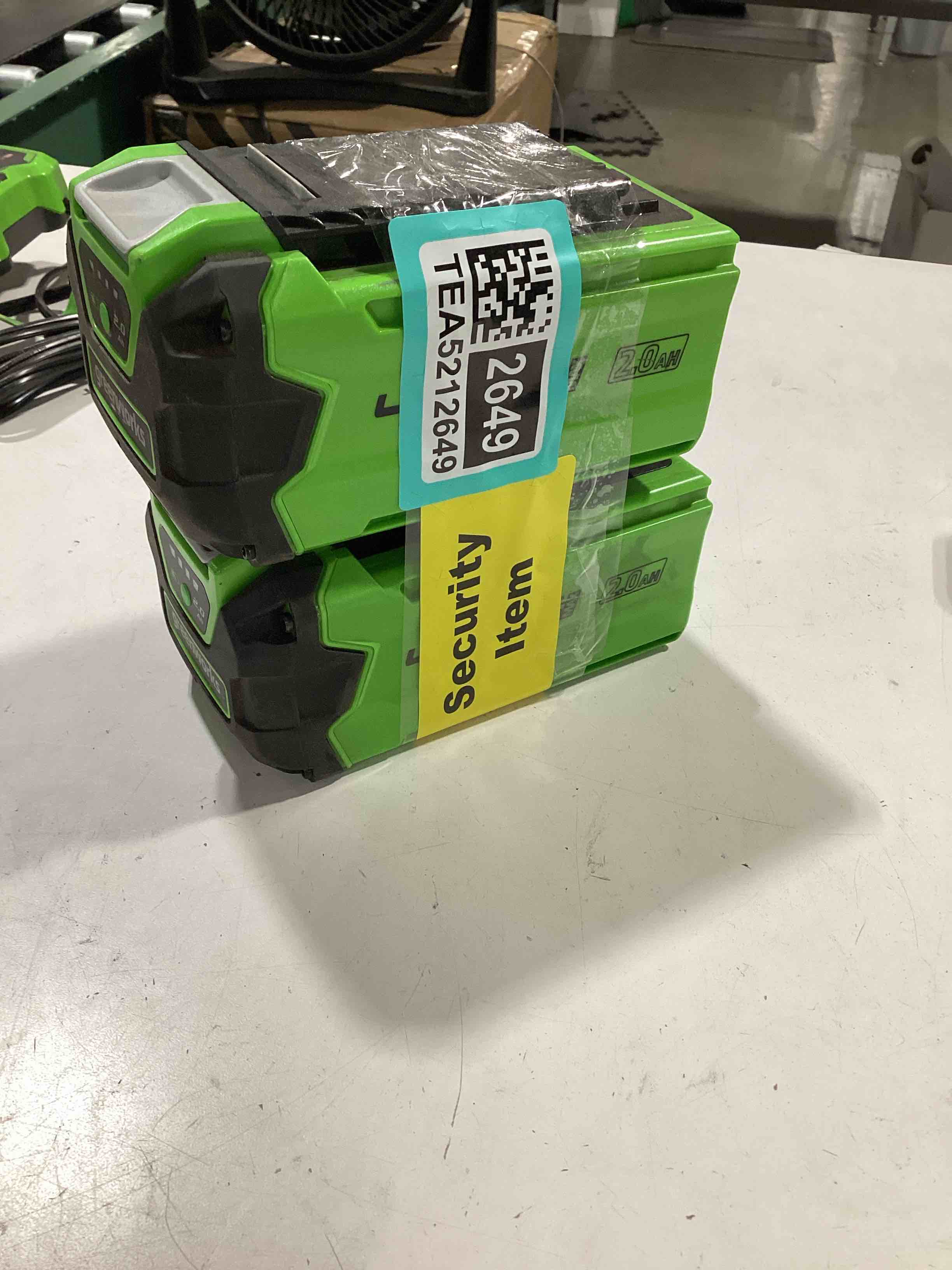 Condition photo showing As Is for untested. 2 quantity greenworks 40v 2.0ah lithium-ion battery (genuine greenworks battery / 75+ compatible tools)