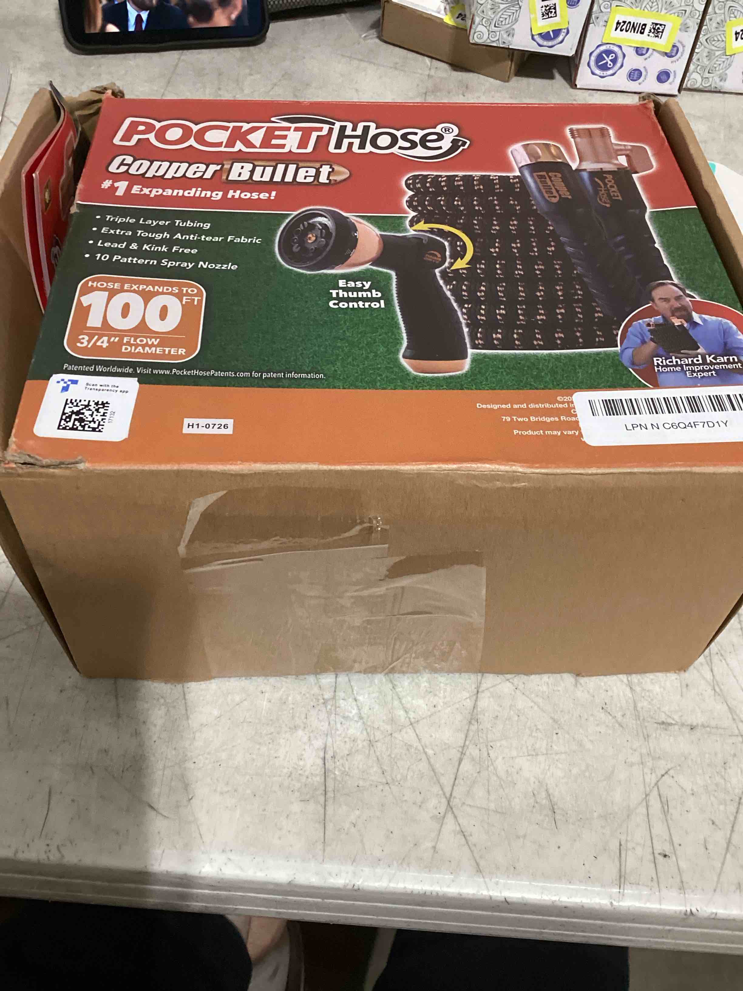 pocket hose 100 ft copper bullet expandable garden hose w/10 pattern thumb spray nozzle as seen on tv 650psi 3/4 in patented lead-free ultra-lightweight solid copper anodized aluminum